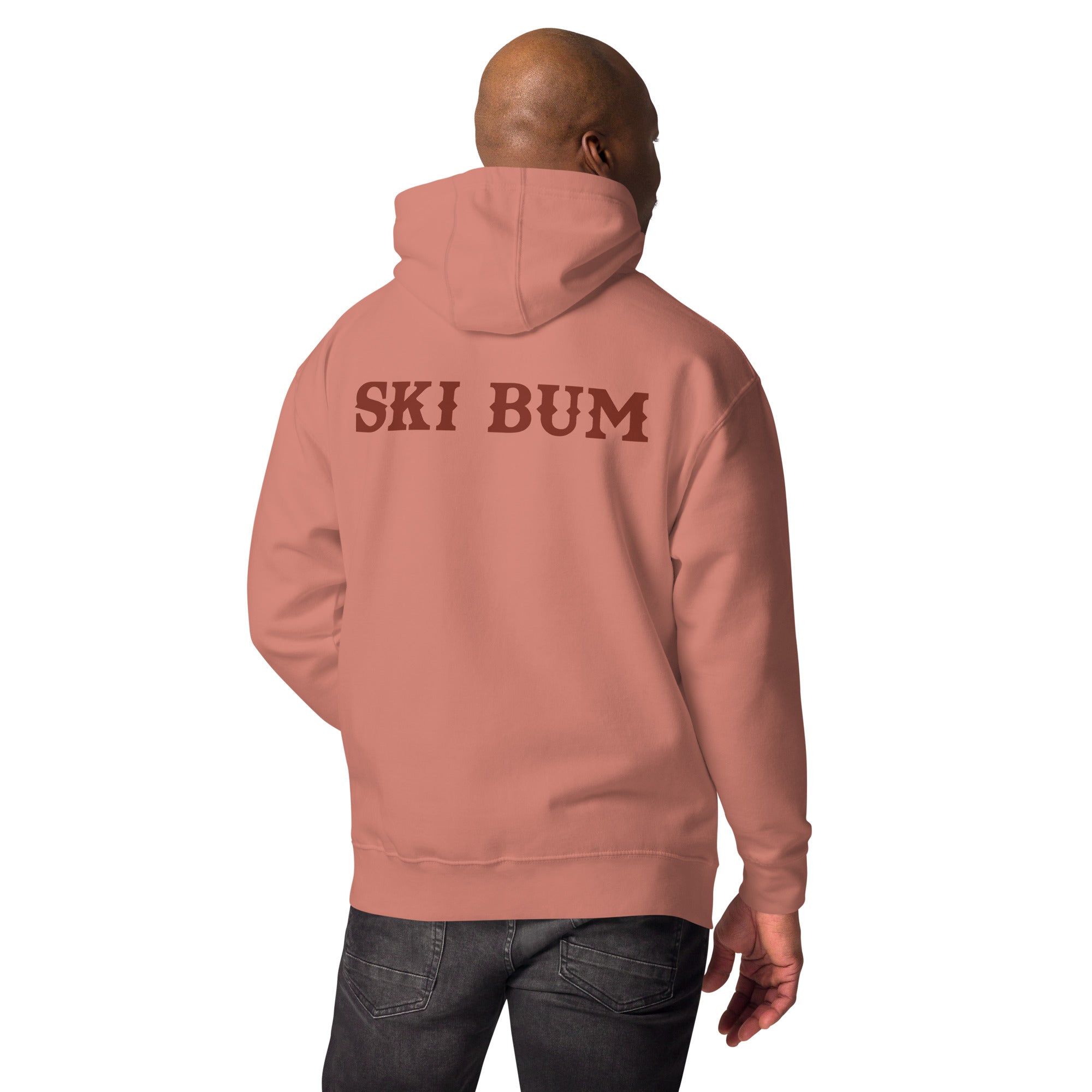 Sweat à capuche unisexe en coton Ski Bum texte foncé (face & dos)