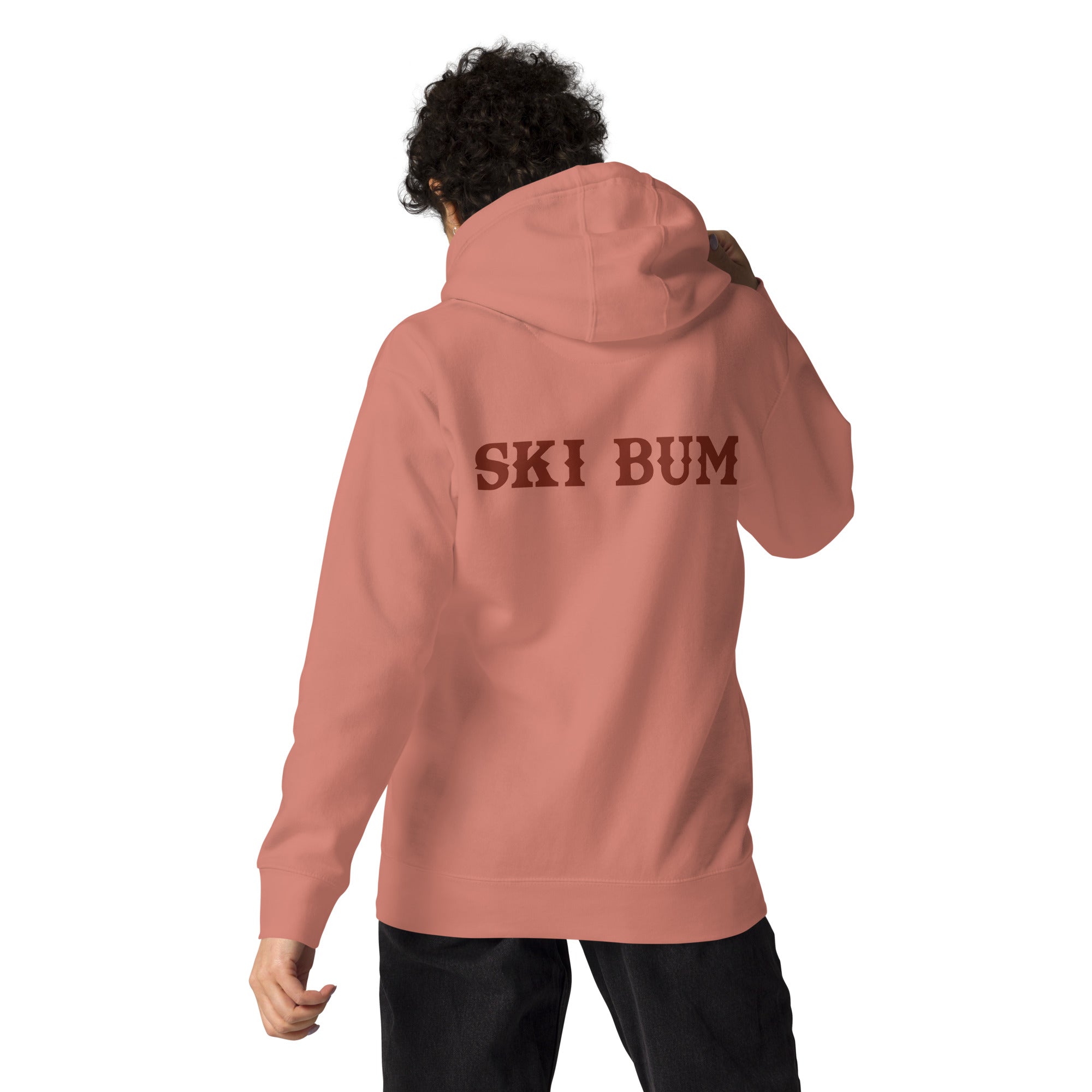 Sweat à capuche unisexe en coton Ski Bum texte foncé (face & dos)