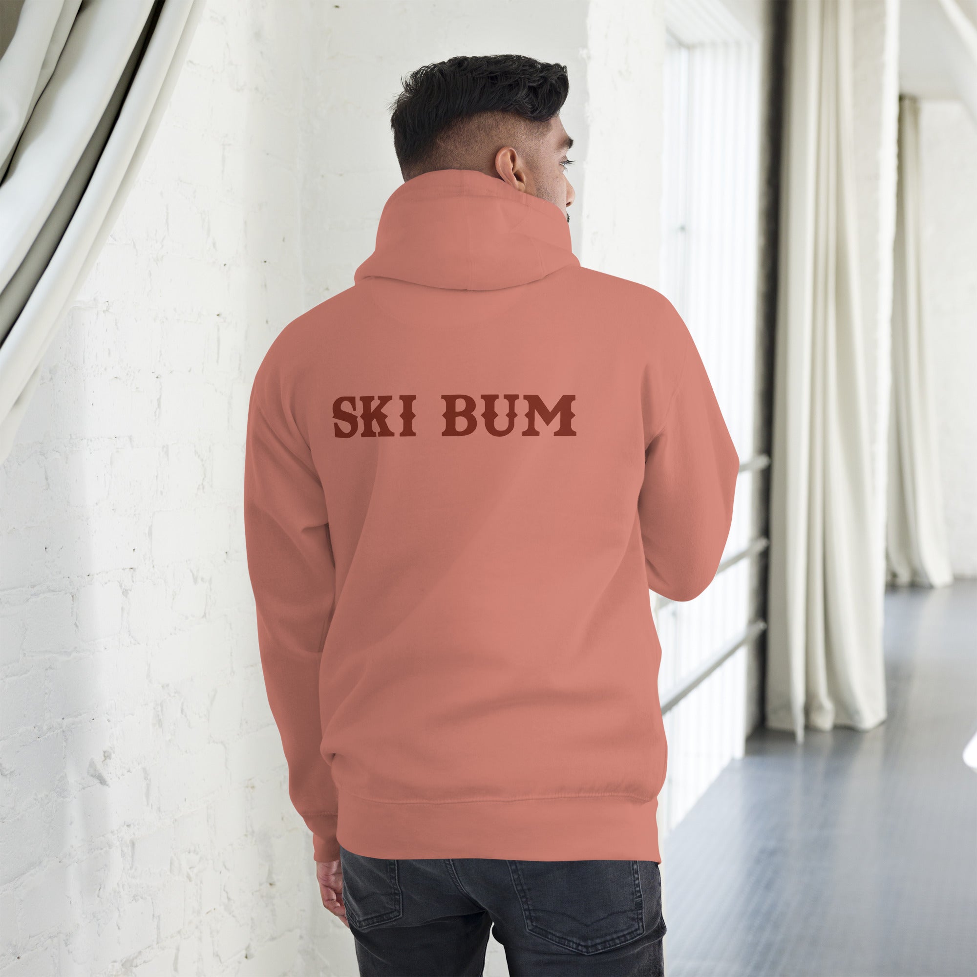 Sweat à capuche unisexe en coton Ski Bum texte foncé (face & dos)