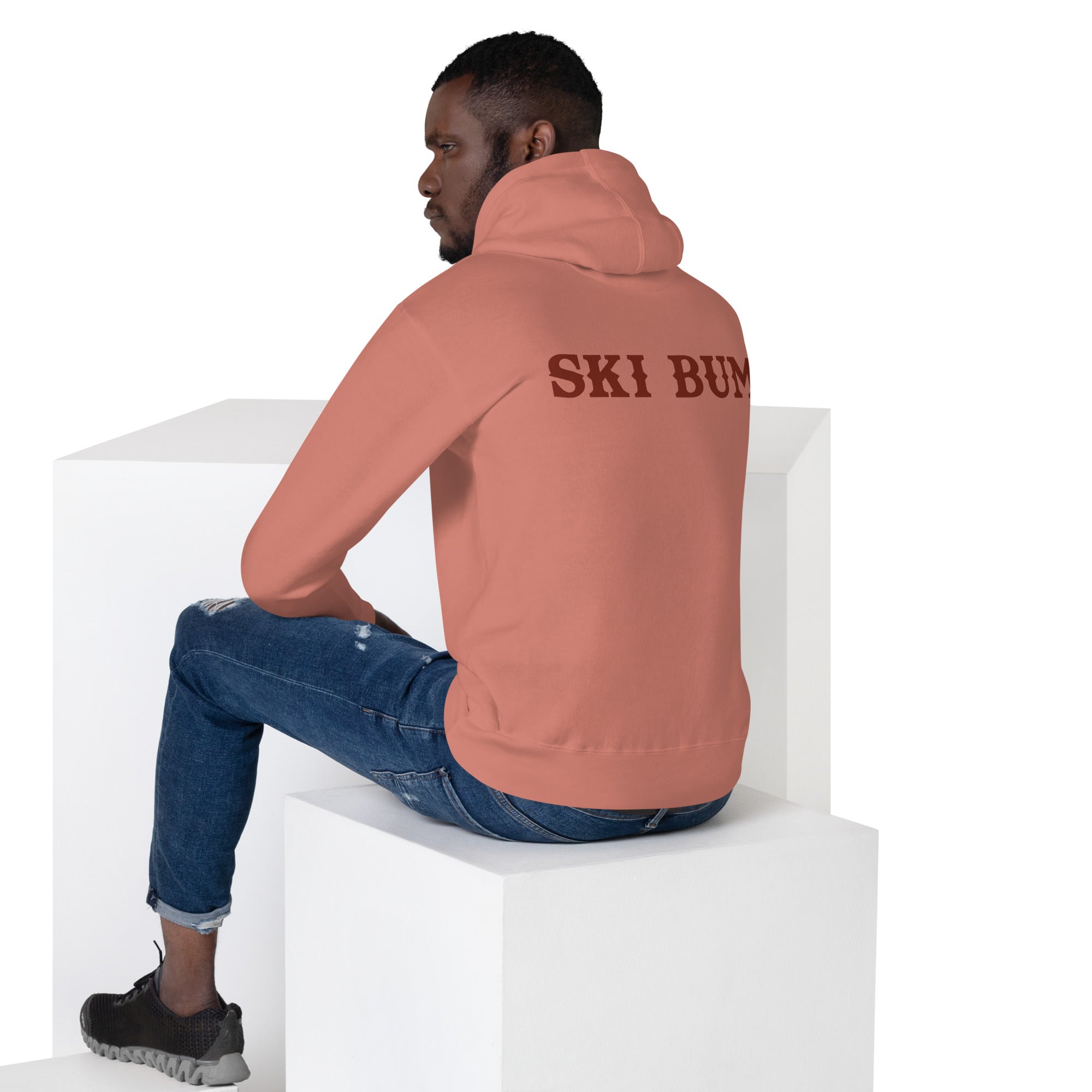 Sweat à capuche unisexe en coton Ski Bum texte foncé (face & dos)