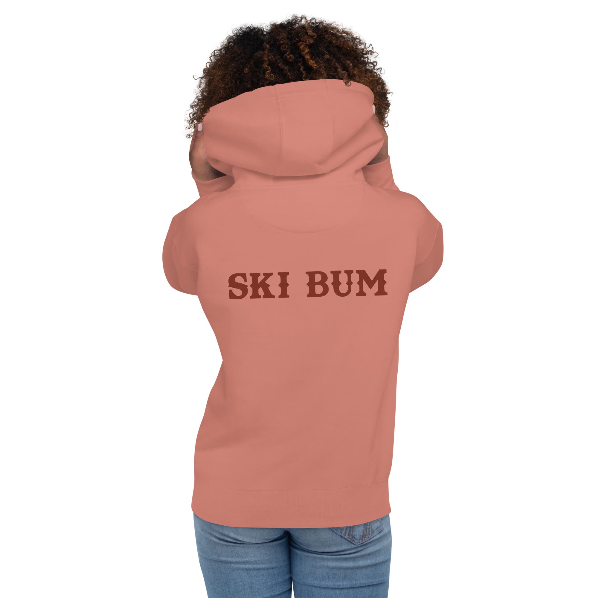 Sweat à capuche unisexe en coton Ski Bum texte foncé (face & dos)