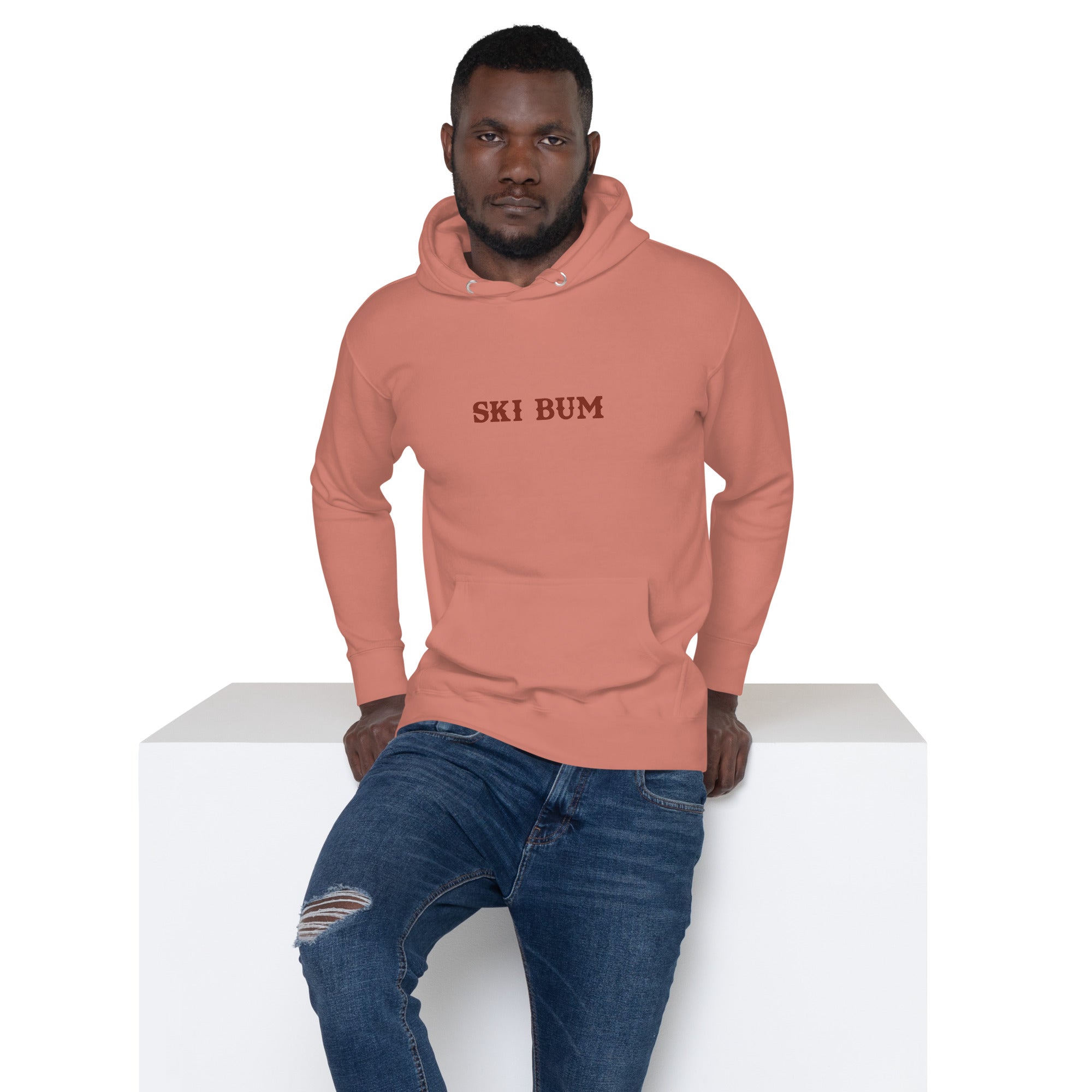 Sweat à capuche unisexe en coton Ski Bum texte foncé (face & dos)
