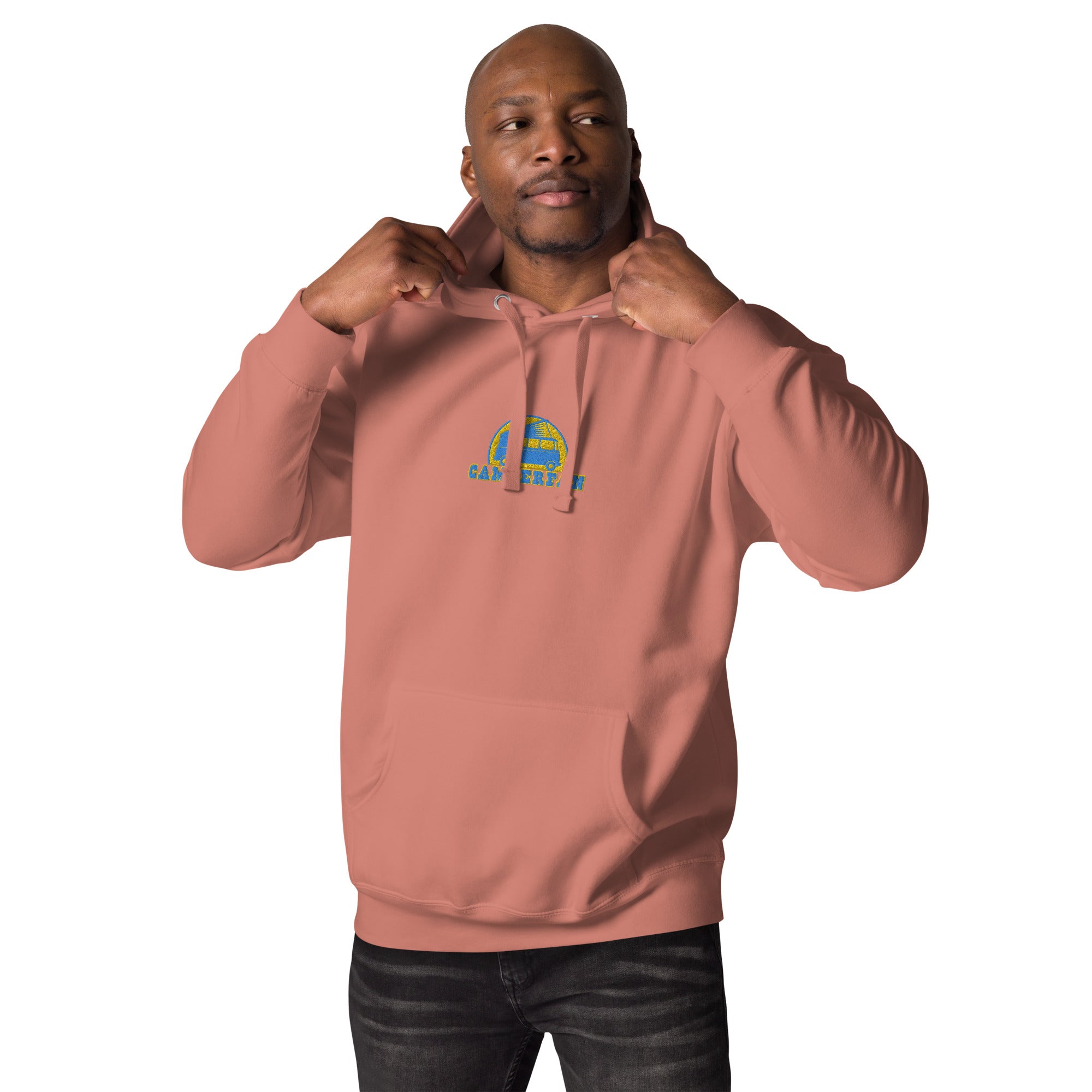Sweat à capuche unisexe en coton Camperfan aqua/gold brodé