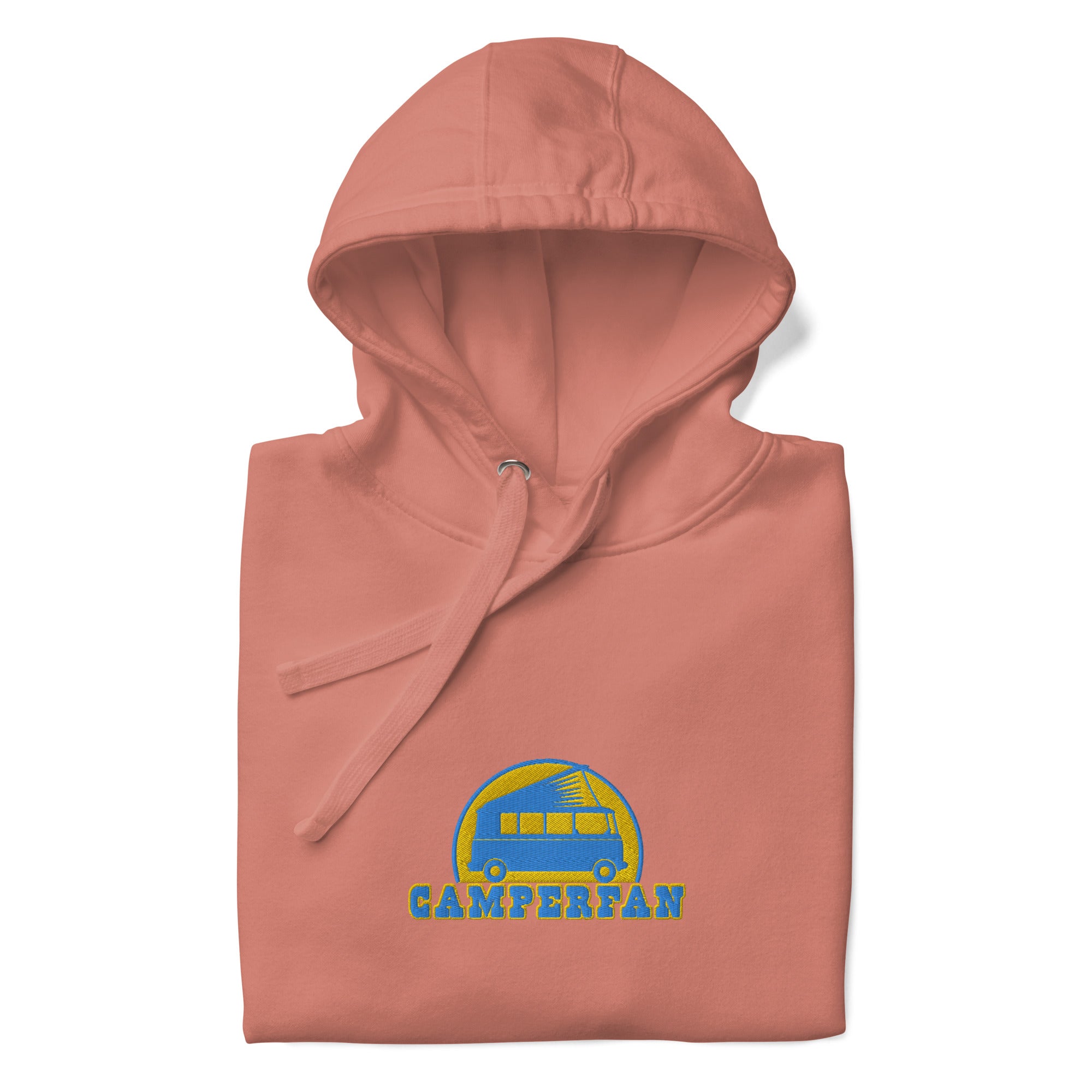 Unisex Cotton Hoodie Camperfan aqua/gold embroidered pattern