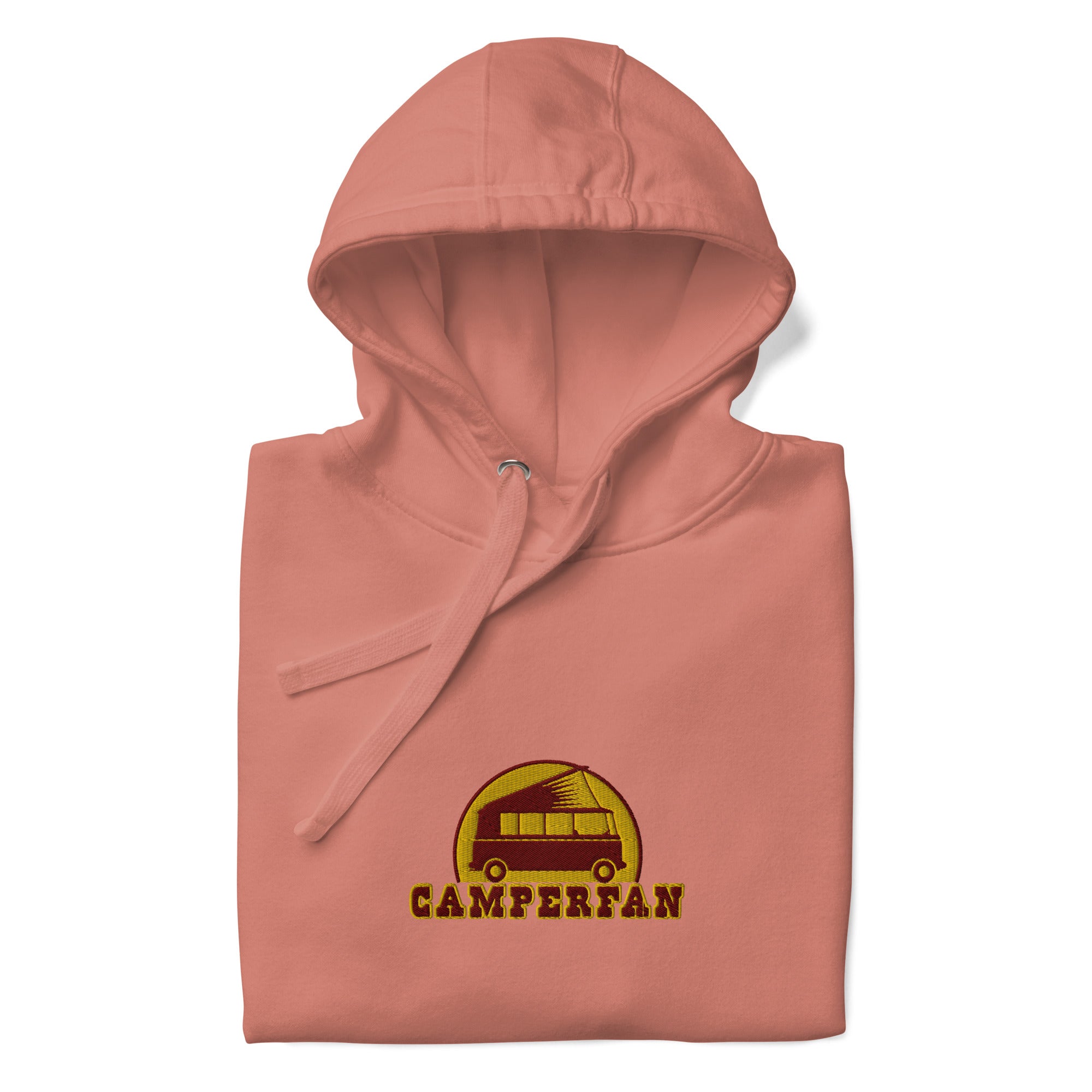 Unisex Cotton Hoodie Camperfan marroon/yellow embroidered pattern