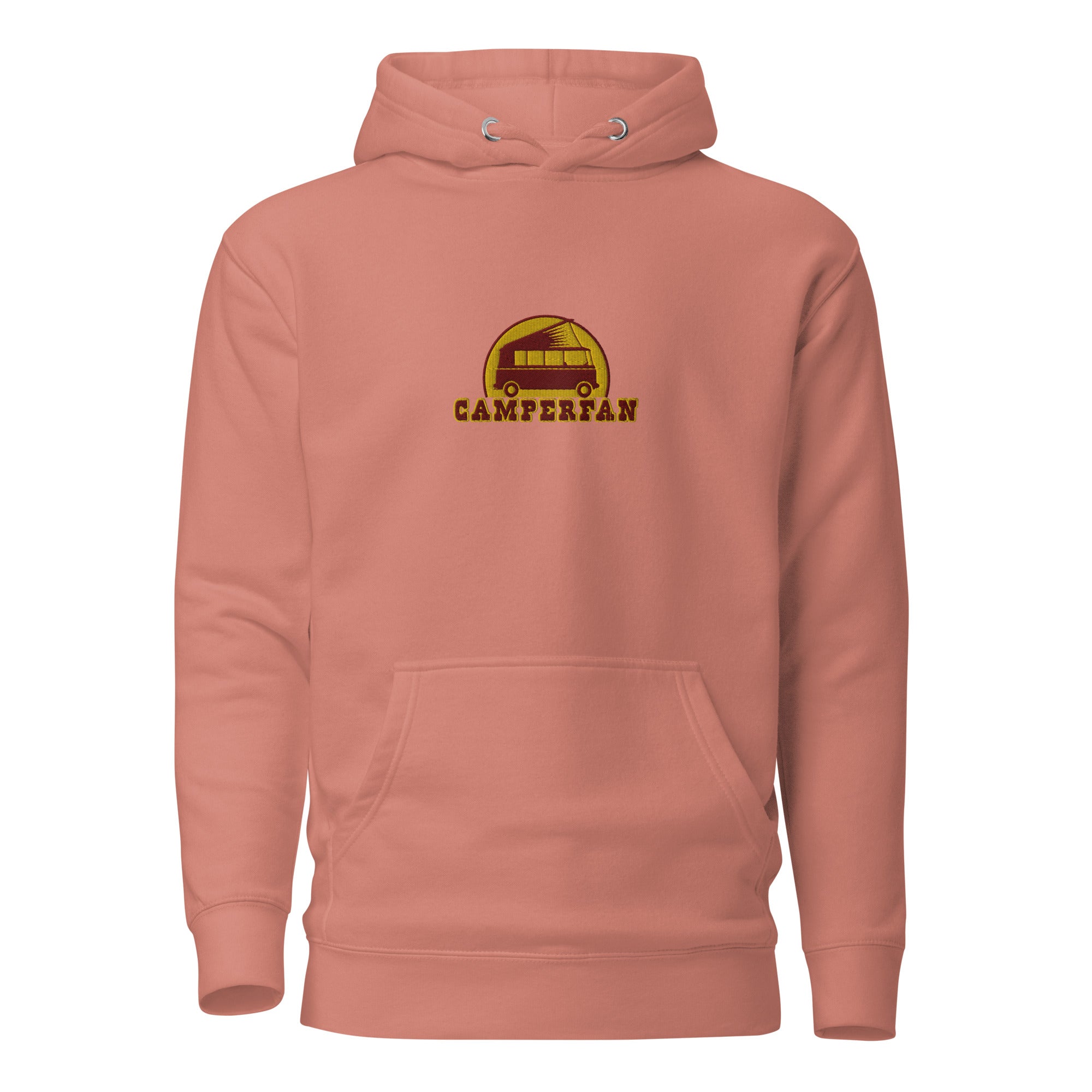 Unisex Cotton Hoodie Camperfan marroon/yellow embroidered pattern