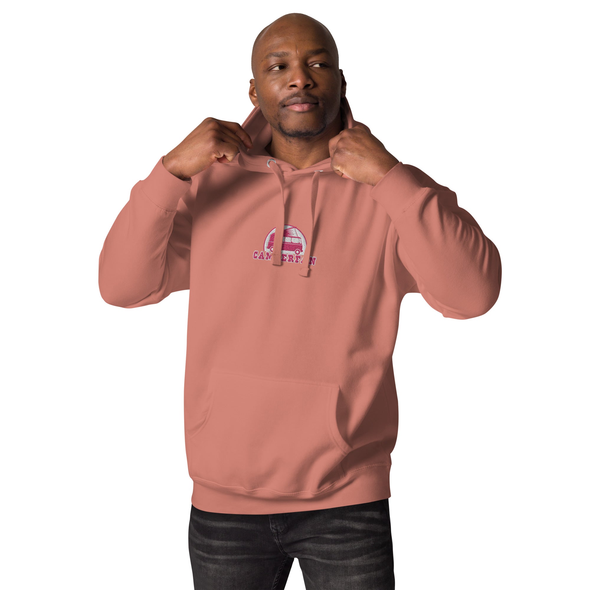 Unisex Cotton Hoodie Camperfan flamingo/white embroidered pattern