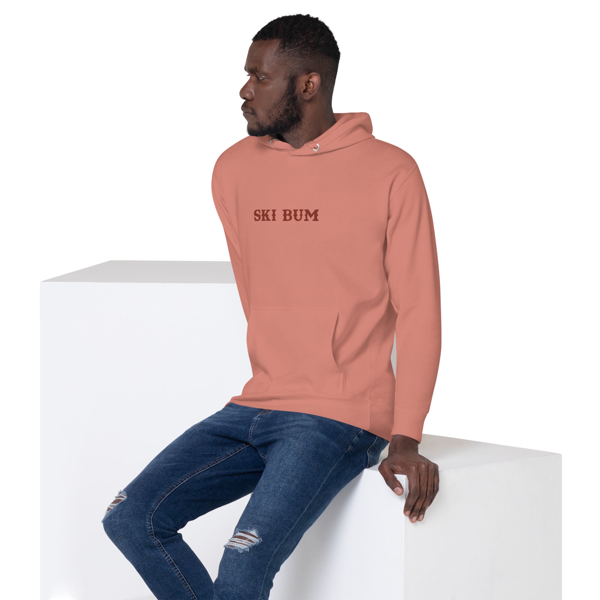 Sweat à capuche unisexe en coton Ski Bum texte foncé (face & dos)
