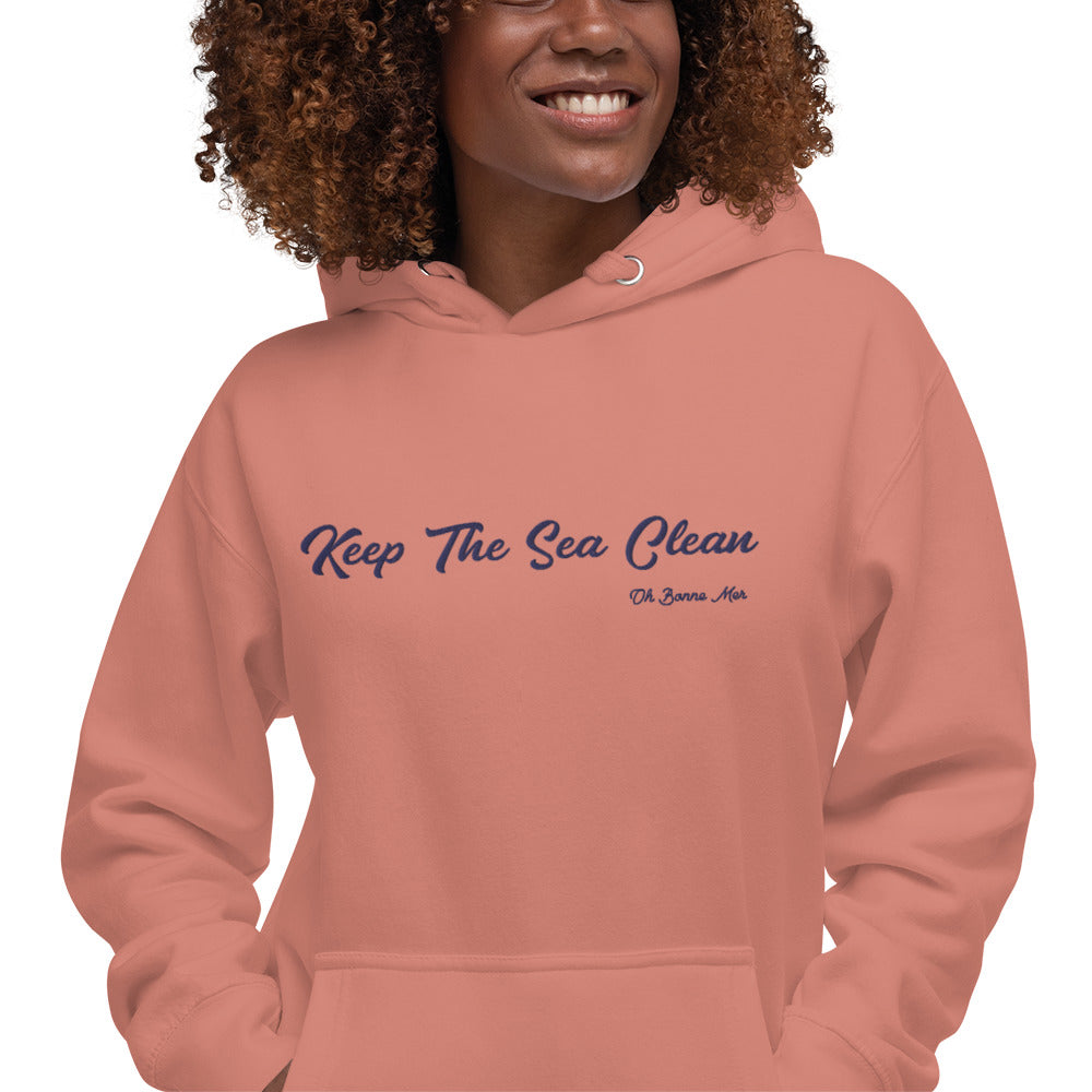 Sweat à capuche unisexe en coton Keep The Sea Clean grand motif brodé navy