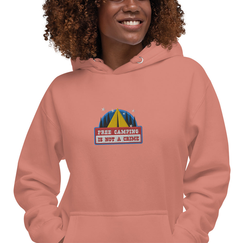 Unisex Cotton Hoodie Free camping is not a crime graphic embroidered pattern