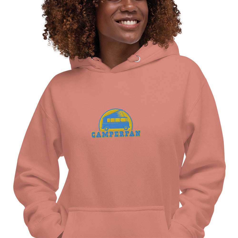 Unisex Cotton Hoodie Camperfan aqua/gold embroidered pattern