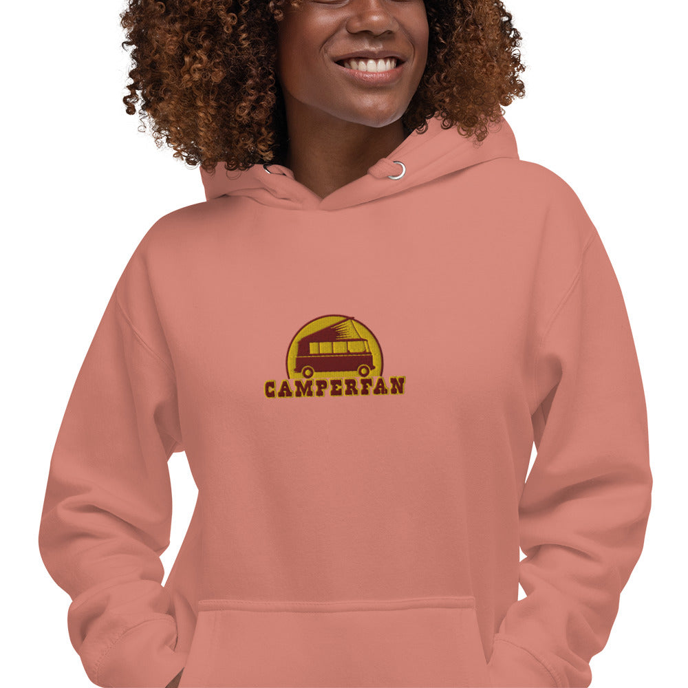 Unisex Cotton Hoodie Camperfan marroon/yellow embroidered pattern