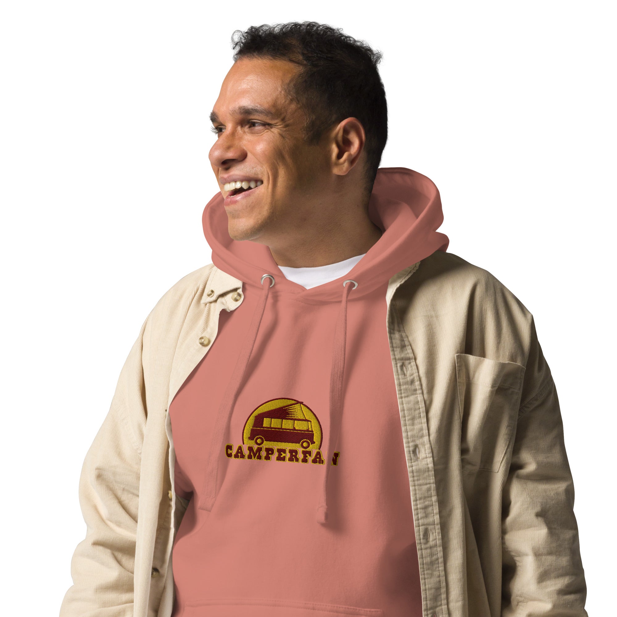 Unisex Cotton Hoodie Camperfan marroon/yellow embroidered pattern