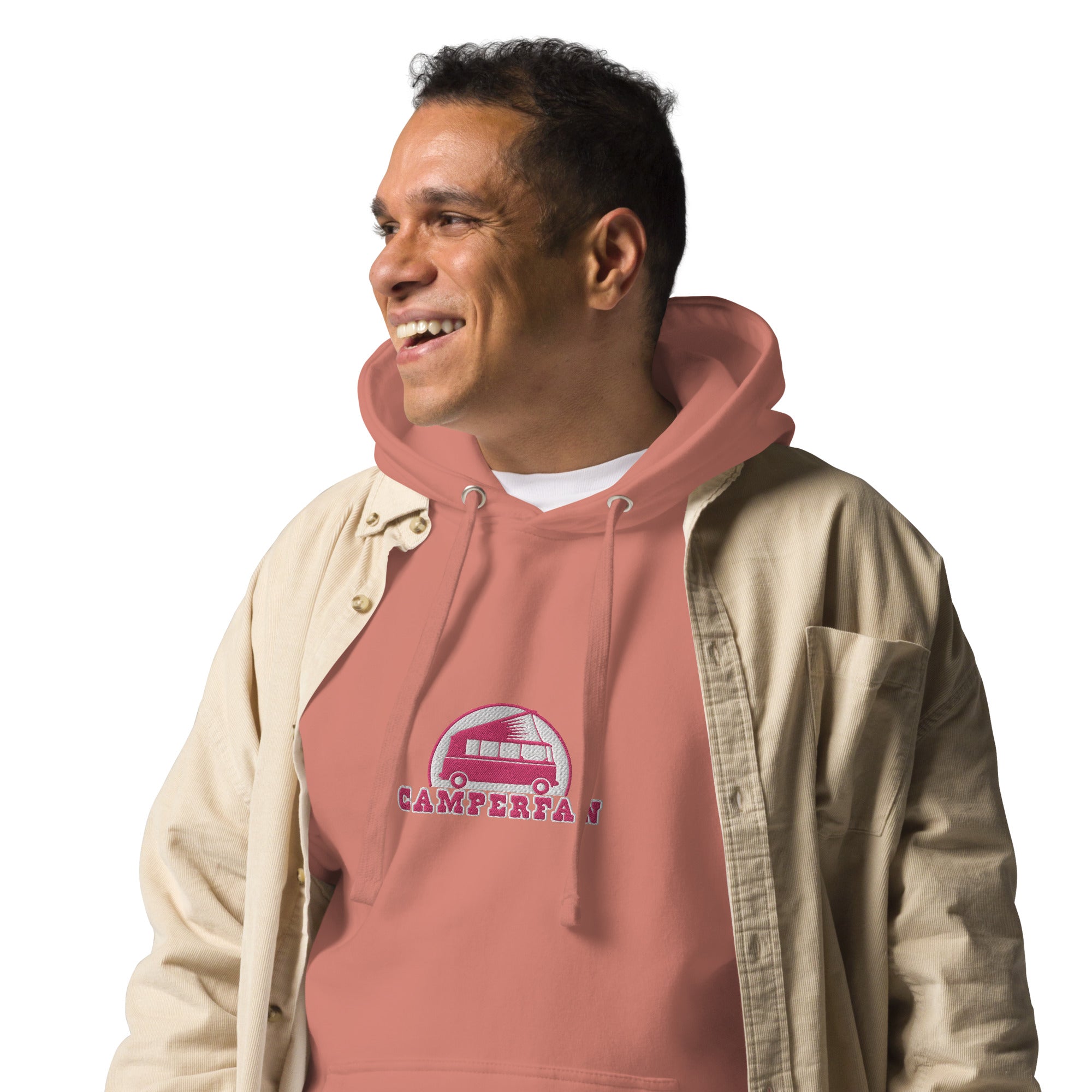 Unisex Cotton Hoodie Camperfan flamingo/white embroidered pattern