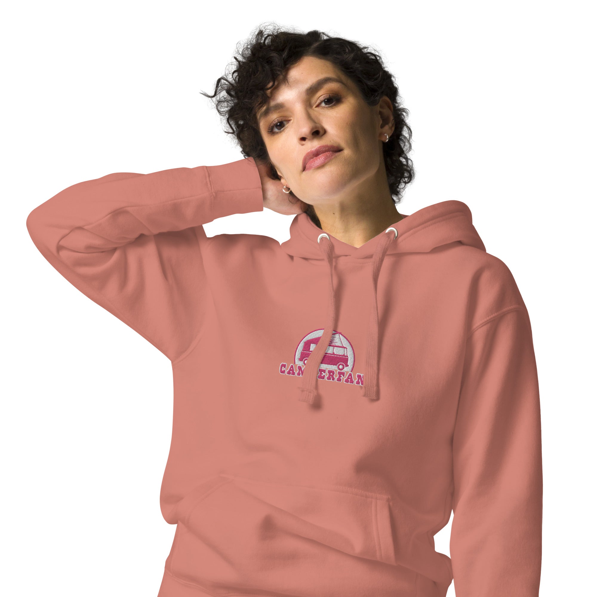 Unisex Cotton Hoodie Camperfan flamingo/white embroidered pattern