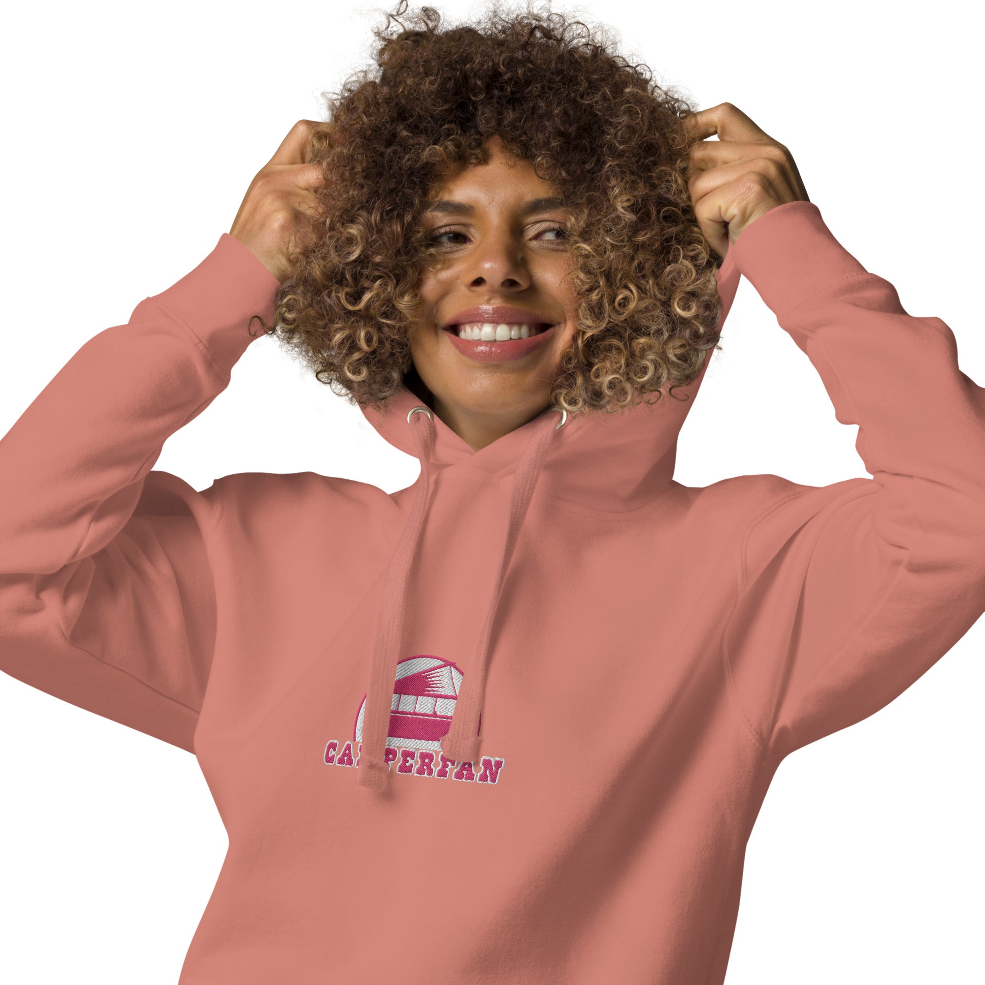 Unisex Cotton Hoodie Camperfan flamingo/white embroidered pattern