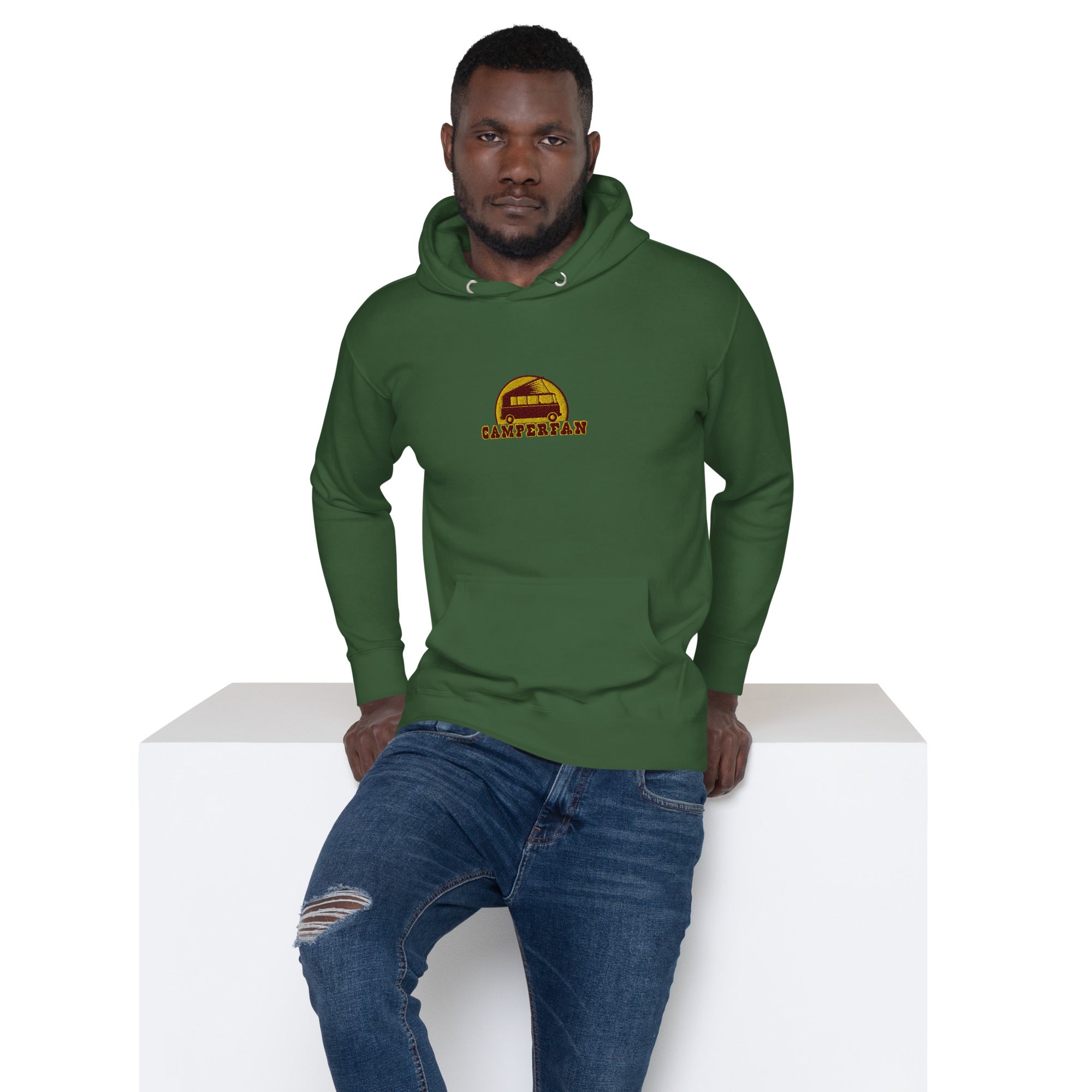 Unisex Cotton Hoodie Camperfan marroon/yellow embroidered pattern