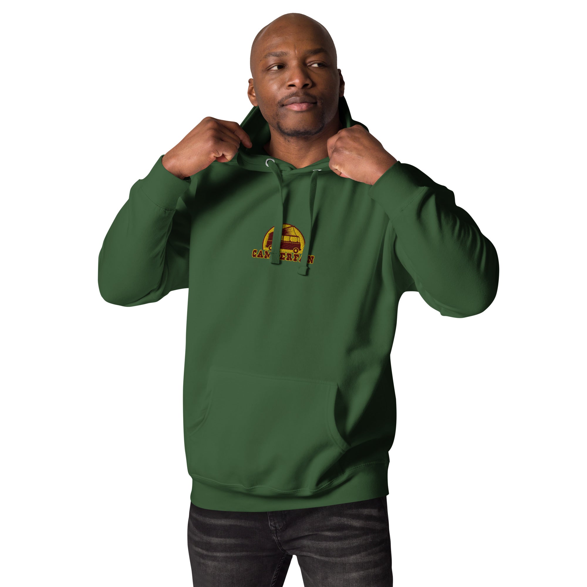 Unisex Cotton Hoodie Camperfan marroon/yellow embroidered pattern