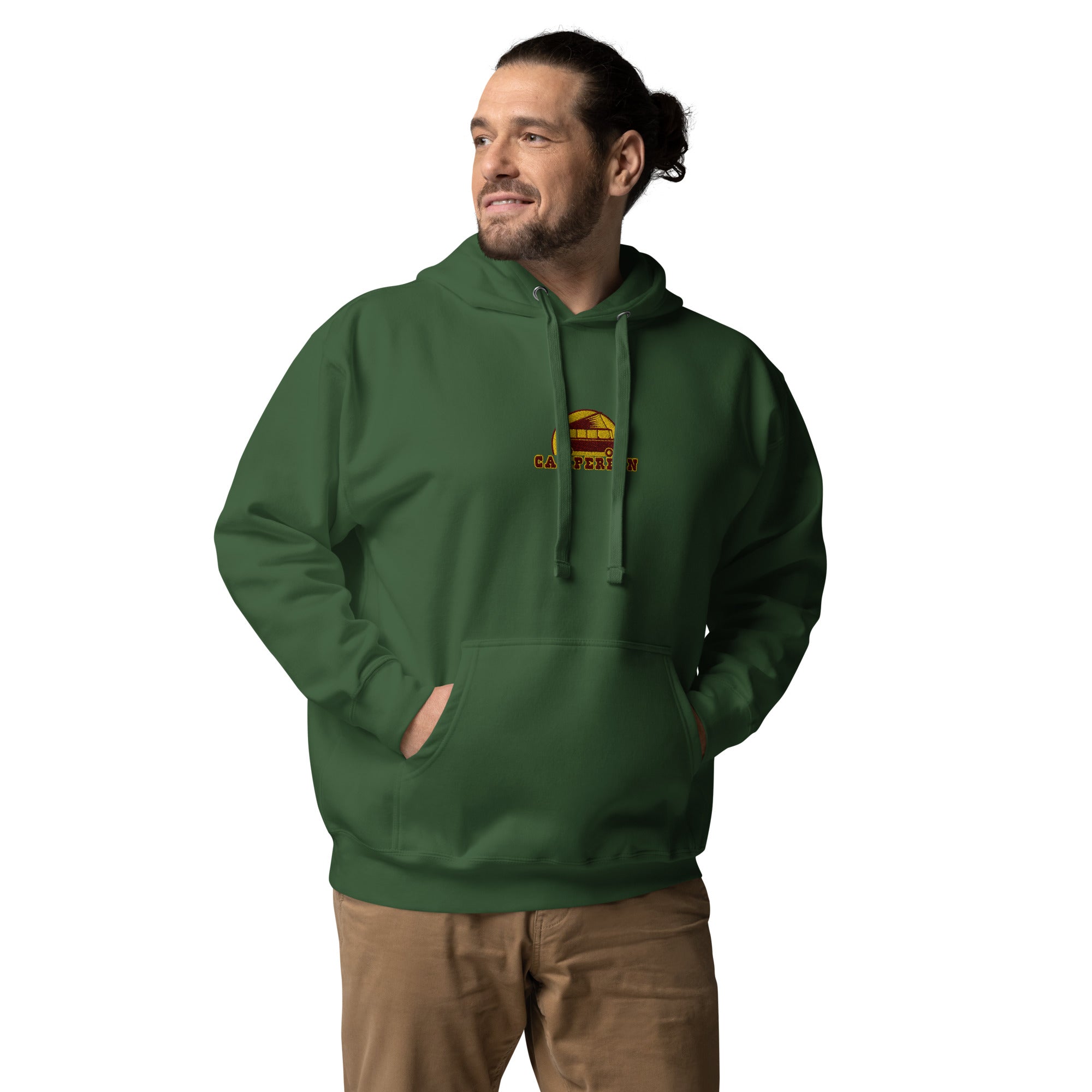 Unisex Cotton Hoodie Camperfan marroon/yellow embroidered pattern