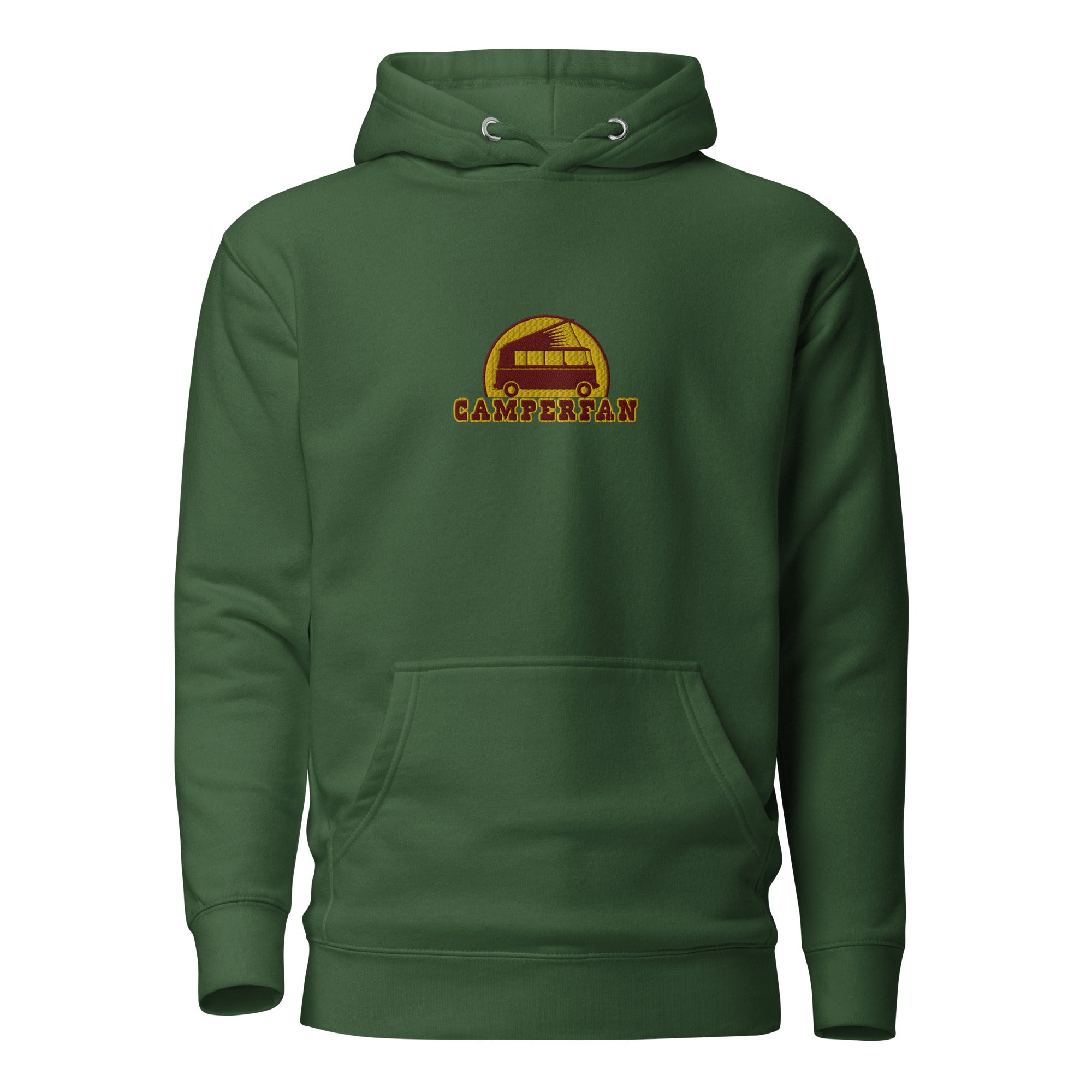 Unisex Cotton Hoodie Camperfan marroon/yellow embroidered pattern