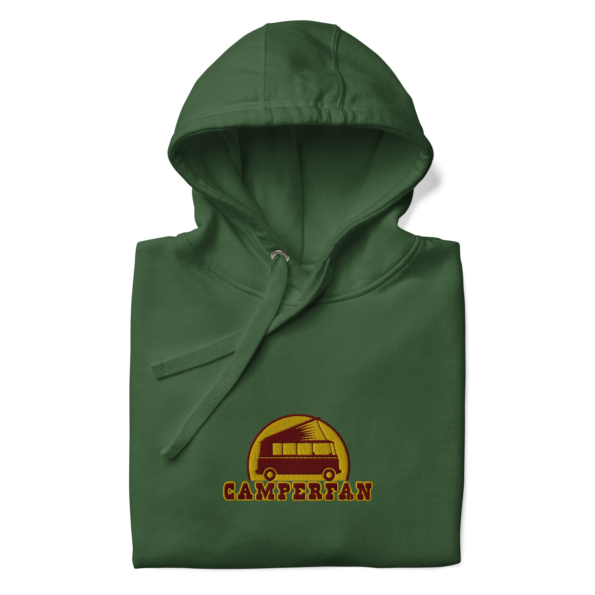 Unisex Cotton Hoodie Camperfan marroon/yellow embroidered pattern