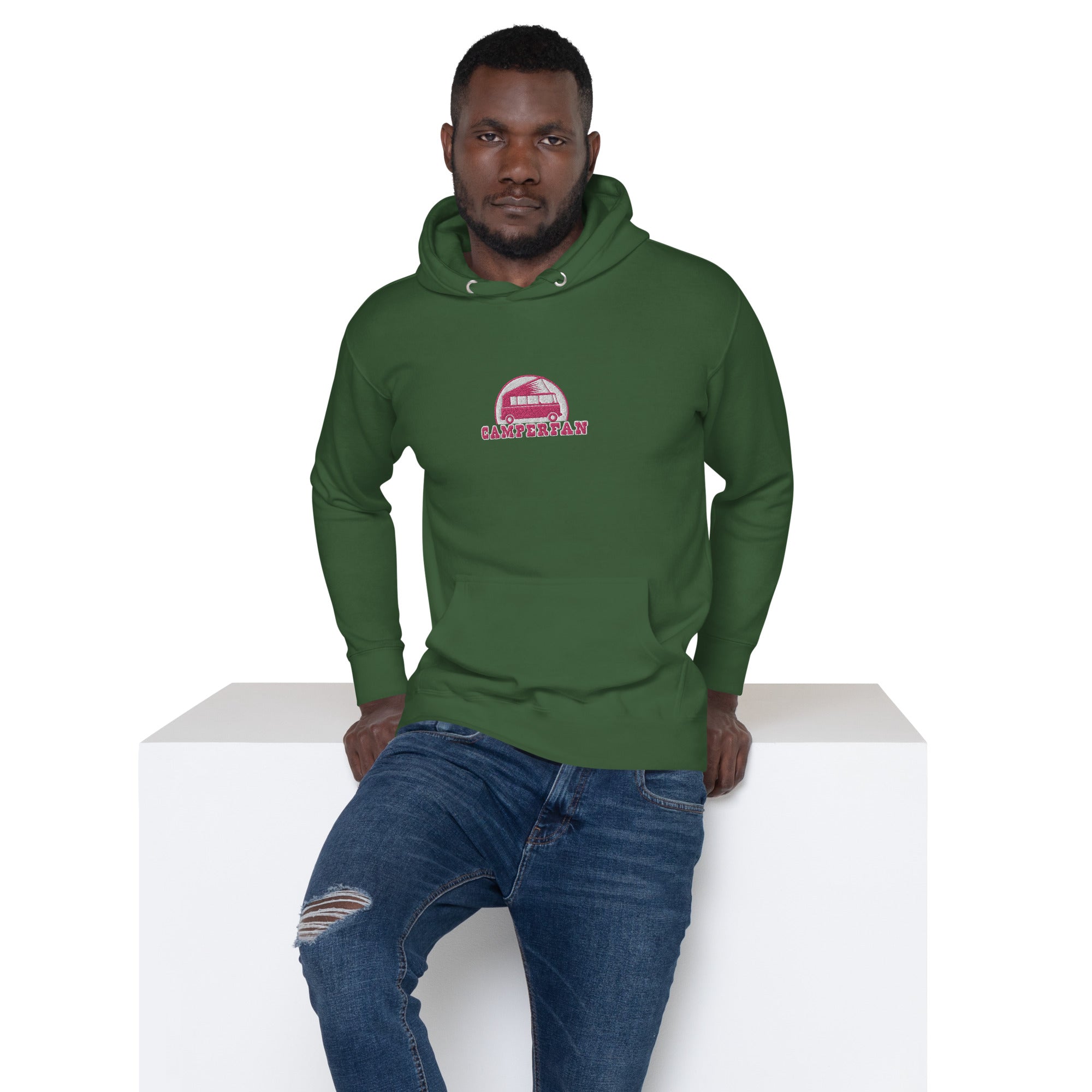 Unisex Cotton Hoodie Camperfan flamingo/white embroidered pattern