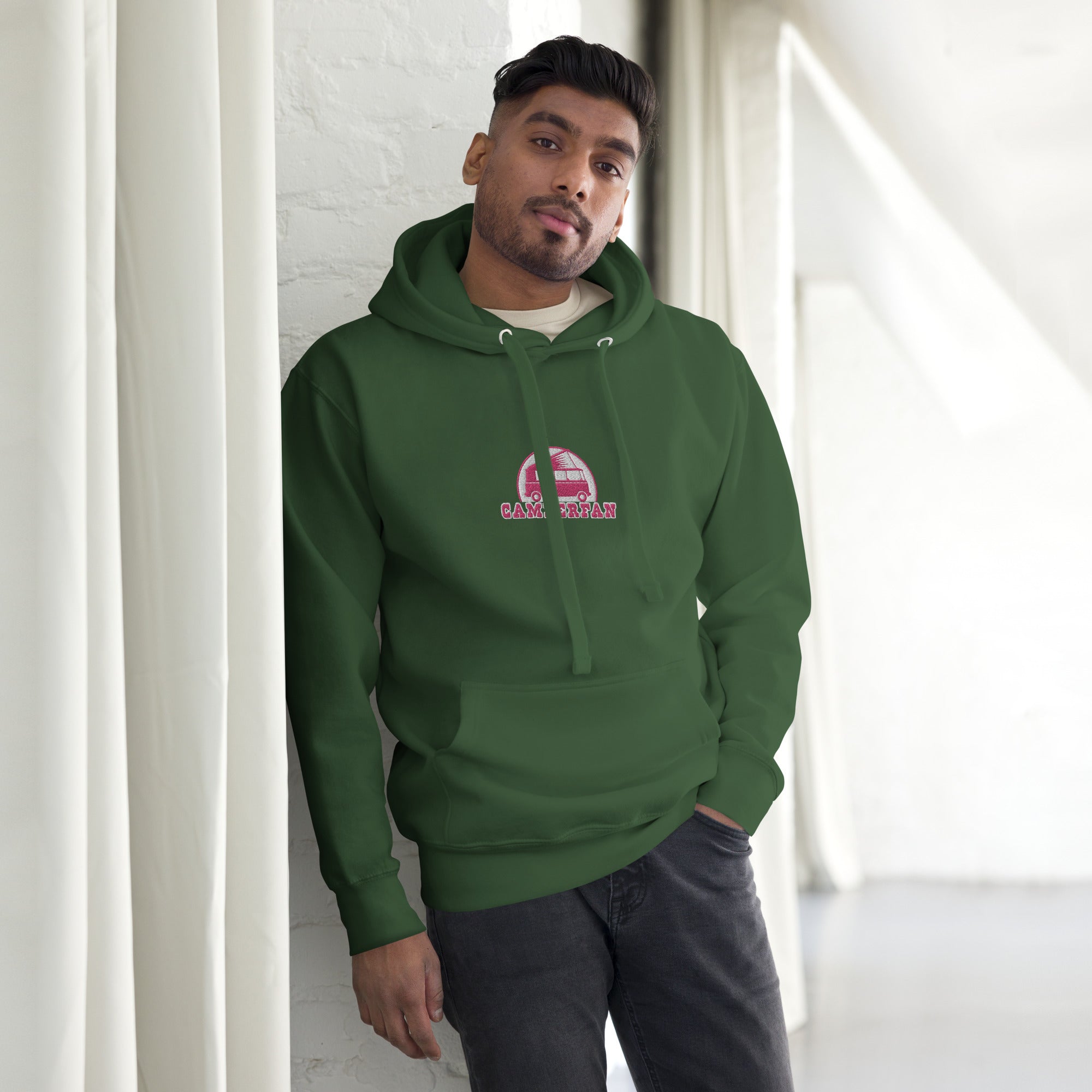 Unisex Cotton Hoodie Camperfan flamingo/white embroidered pattern