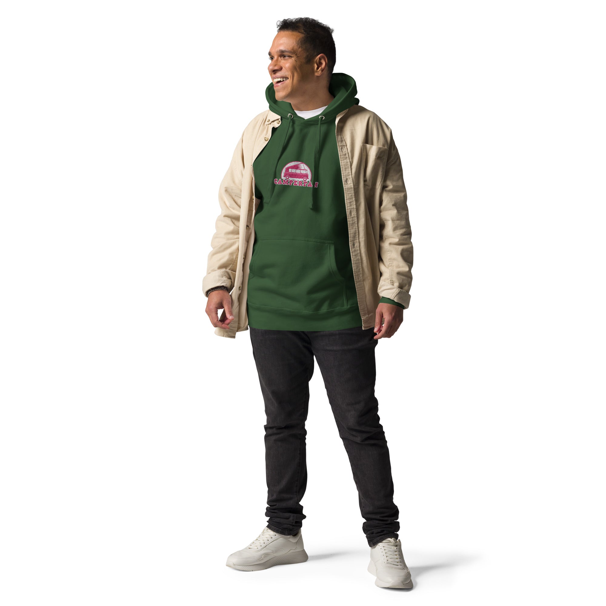 Unisex Cotton Hoodie Camperfan flamingo/white embroidered pattern