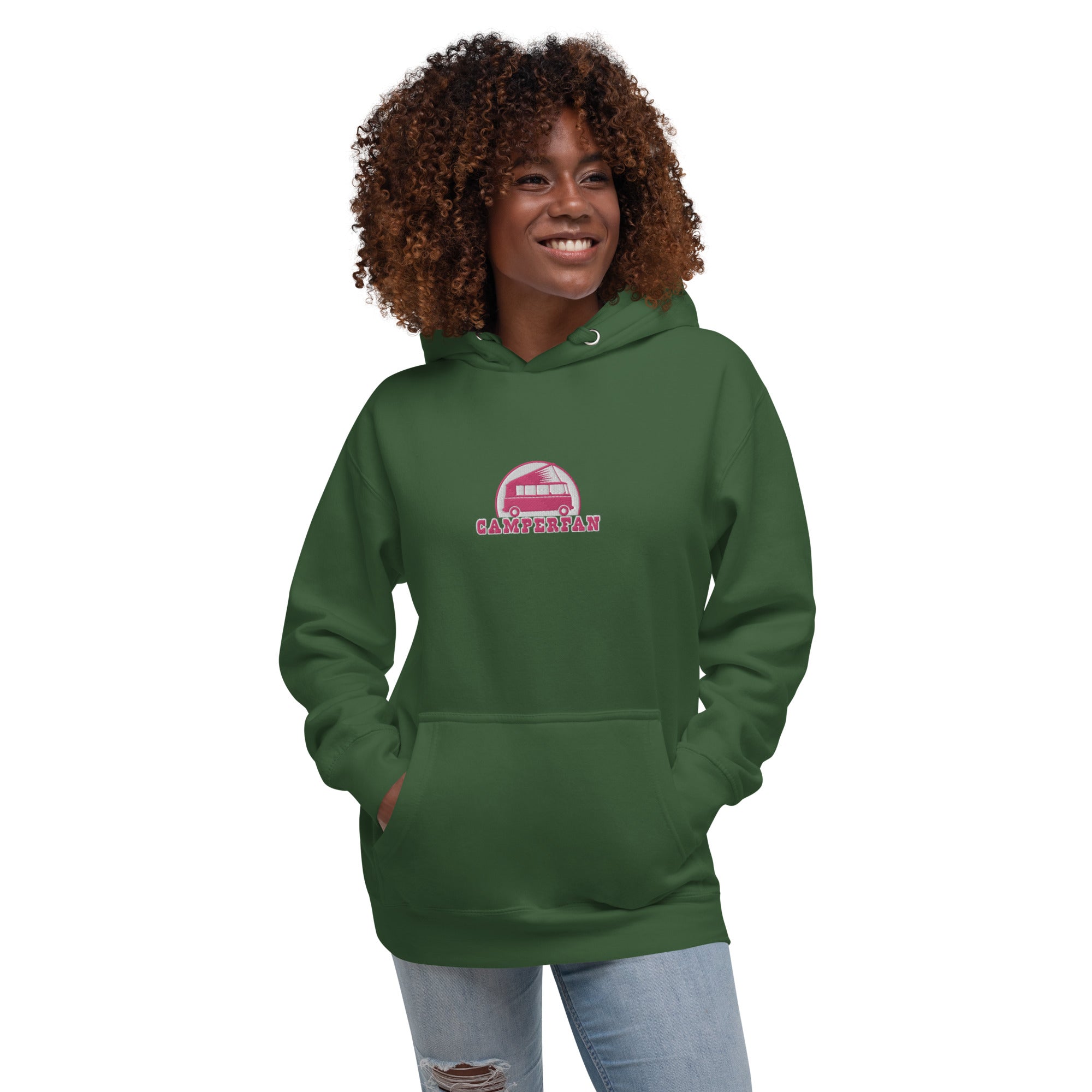 Unisex Cotton Hoodie Camperfan flamingo/white embroidered pattern