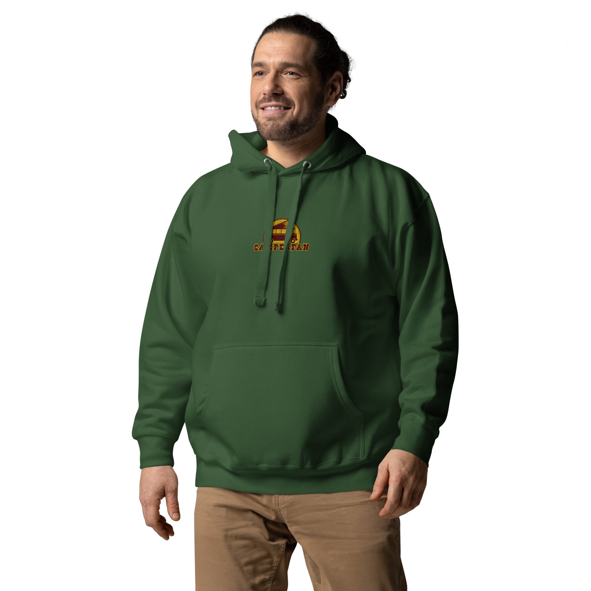 Unisex Cotton Hoodie Camperfan marroon/yellow embroidered pattern
