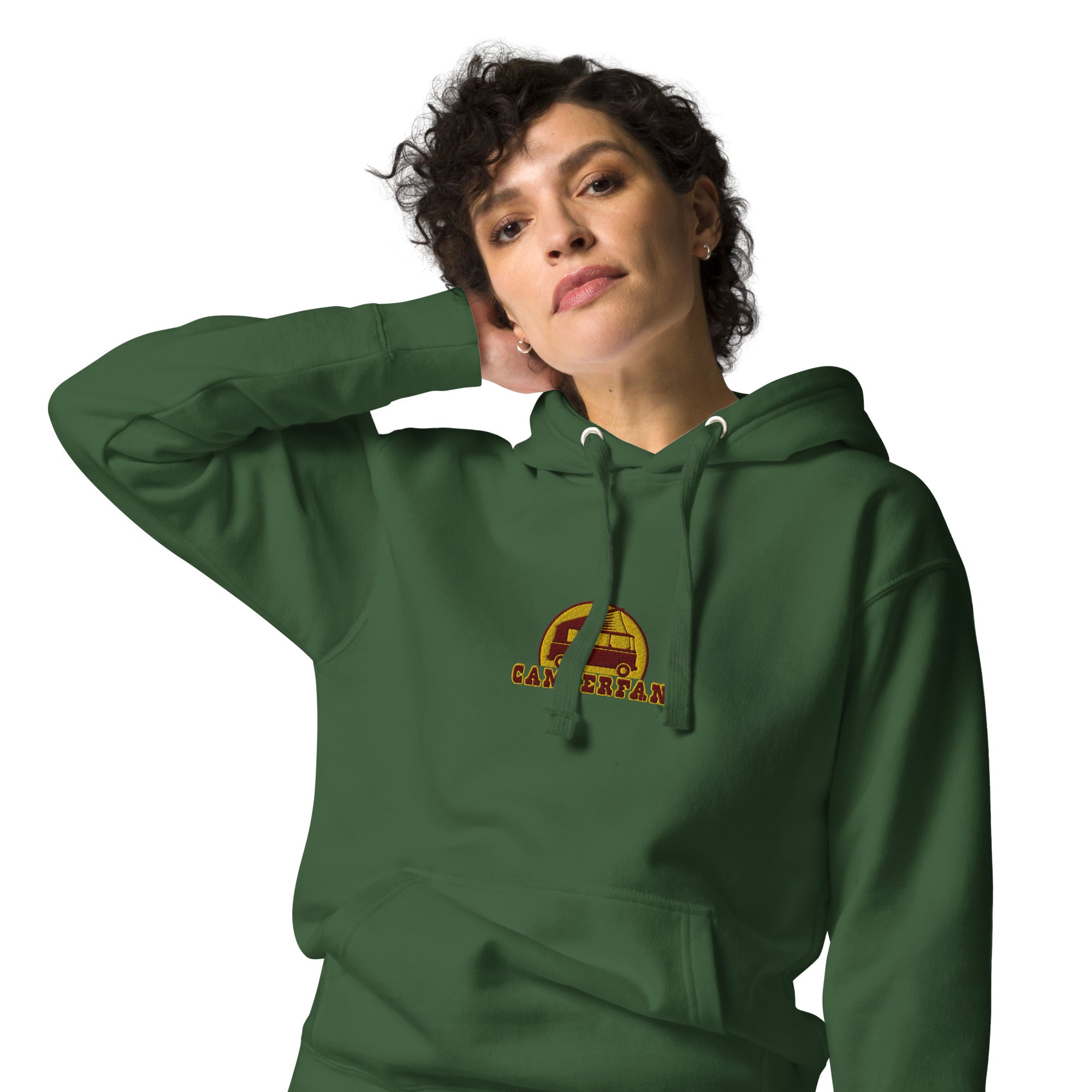 Unisex Cotton Hoodie Camperfan marroon/yellow embroidered pattern