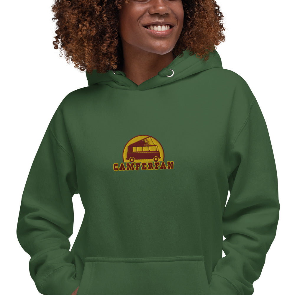 Unisex Cotton Hoodie Camperfan marroon/yellow embroidered pattern