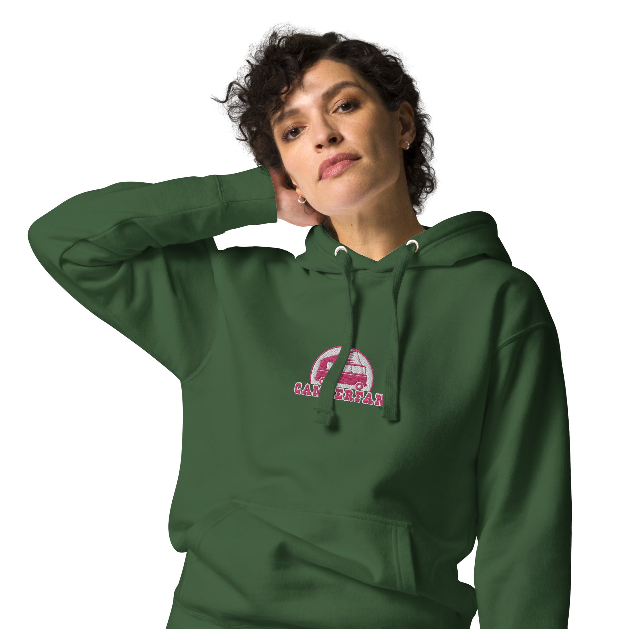 Unisex Cotton Hoodie Camperfan flamingo/white embroidered pattern