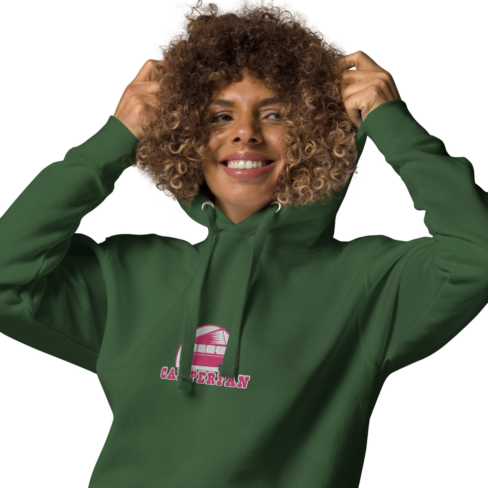 Unisex Cotton Hoodie Camperfan flamingo/white embroidered pattern