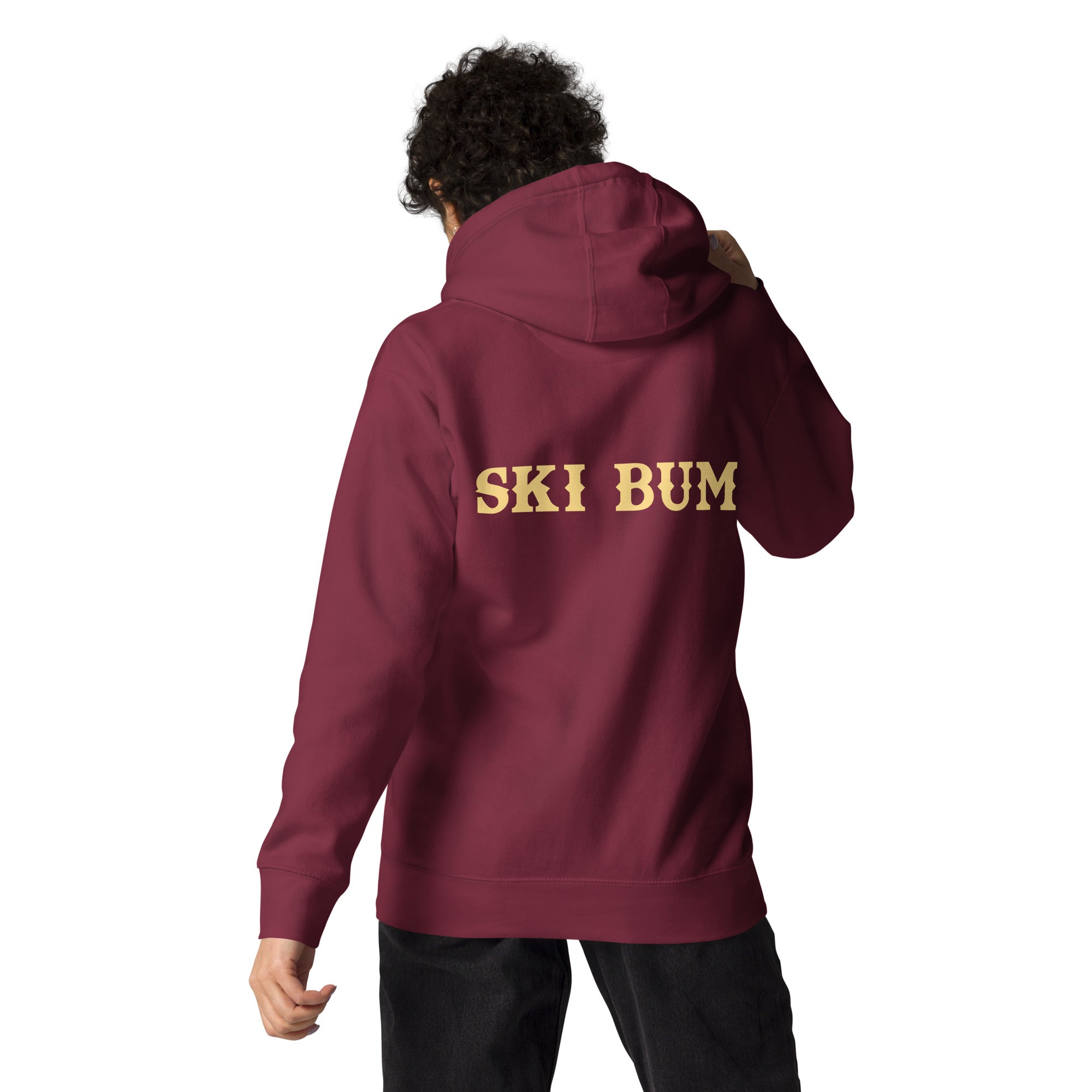 Sweat à capuche unisexe en coton Ski Bum texte clair (face & dos)