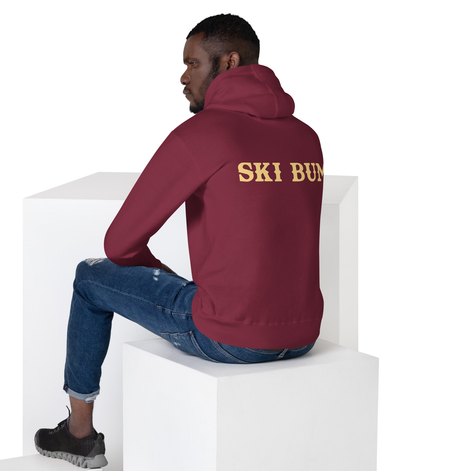 Sweat à capuche unisexe en coton Ski Bum texte clair (face & dos)
