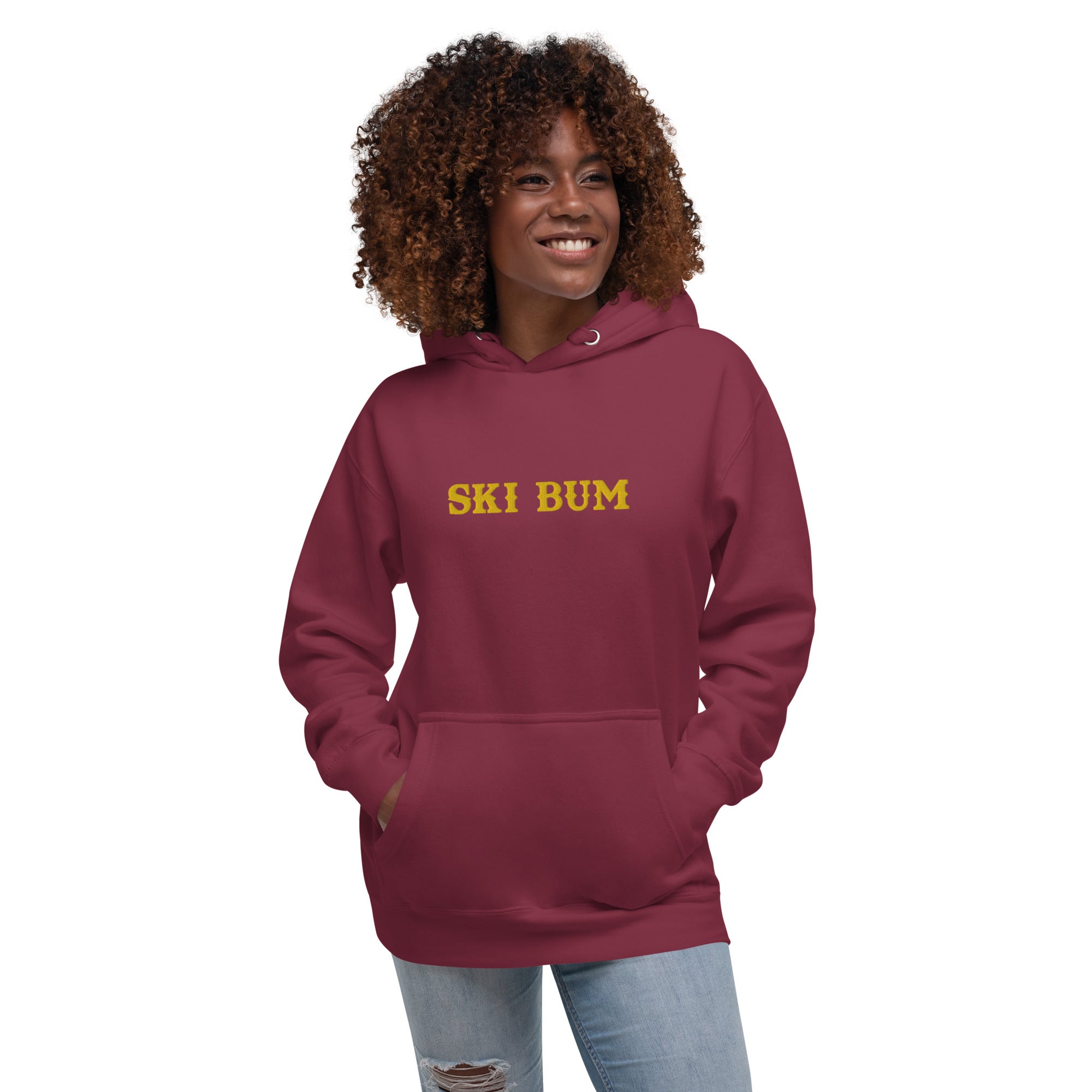Sweat à capuche unisexe en coton Ski Bum Gold brodé