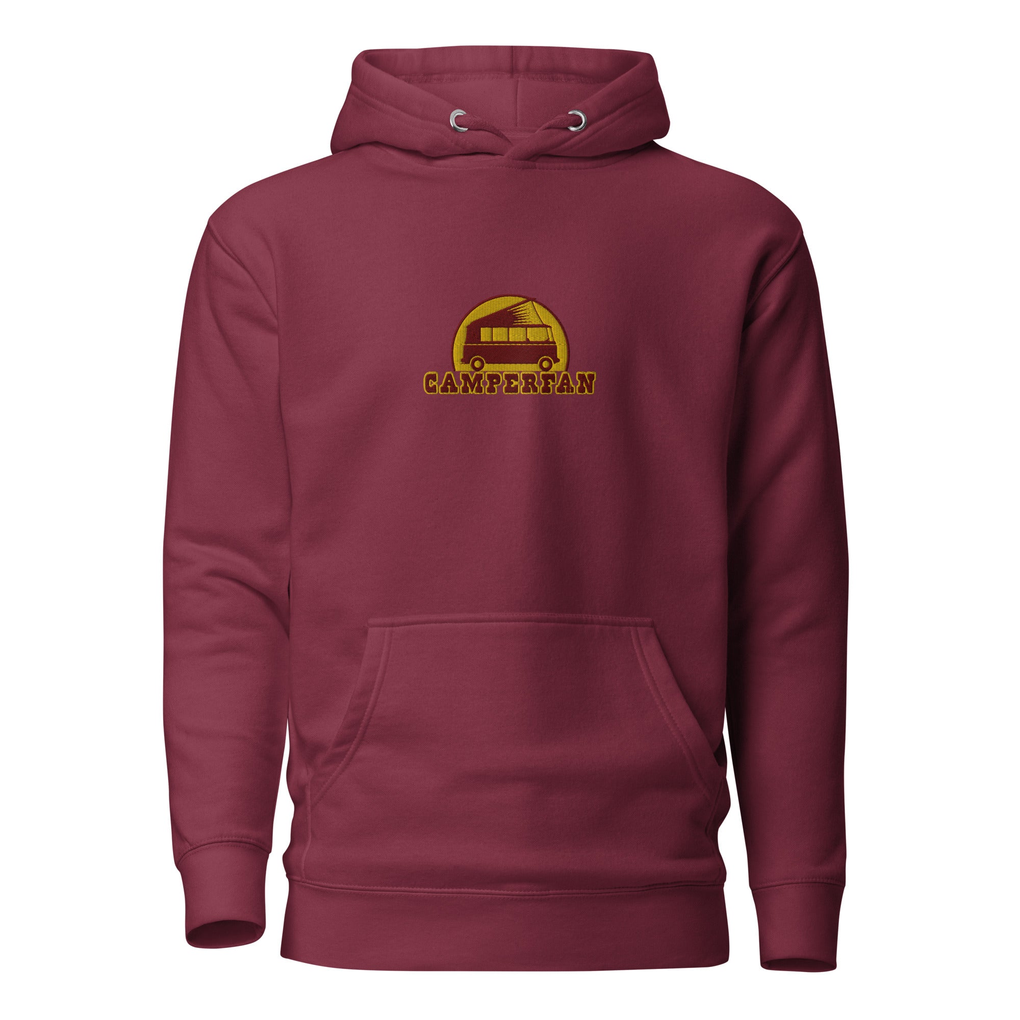 Unisex Cotton Hoodie Camperfan marroon/yellow embroidered pattern
