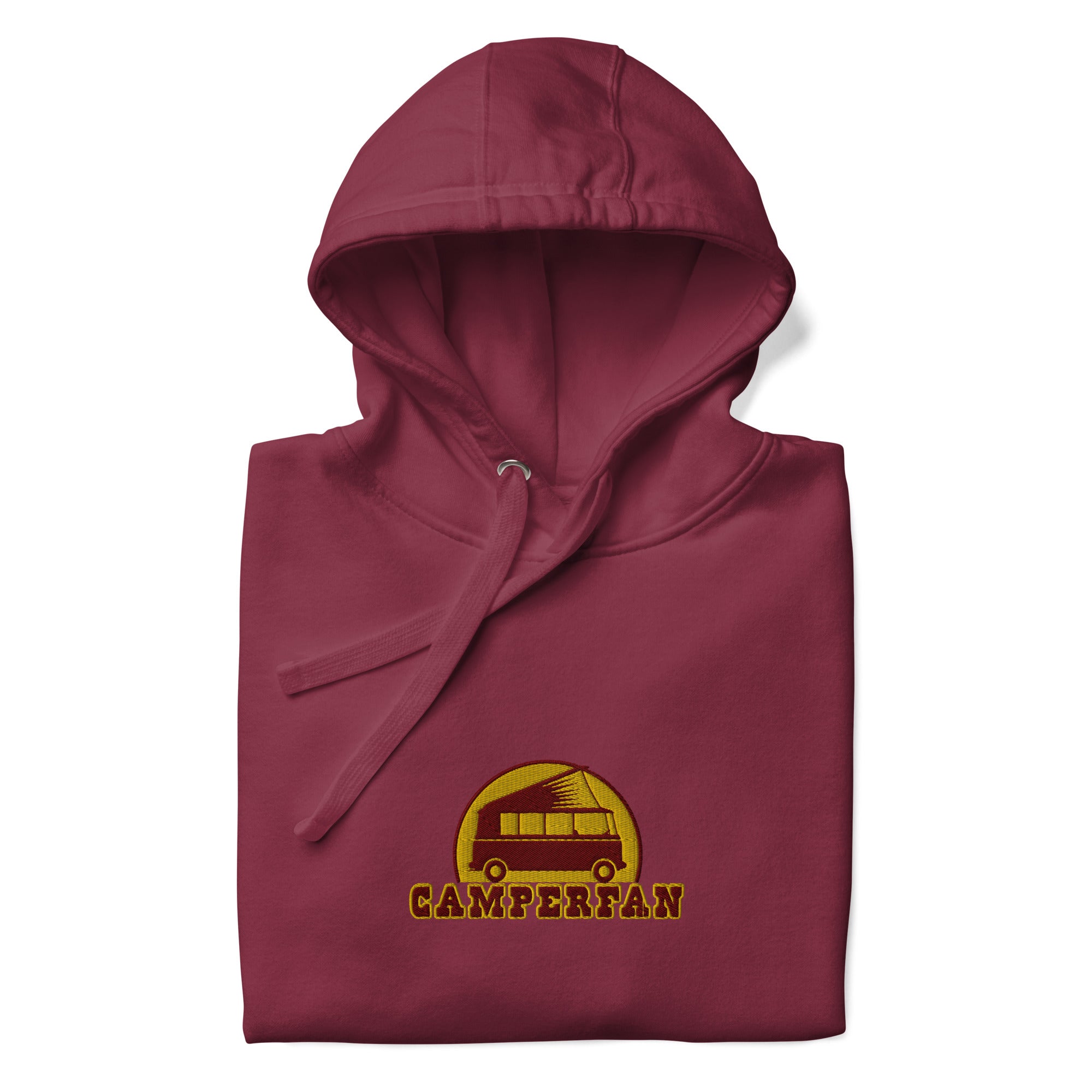 Unisex Cotton Hoodie Camperfan marroon/yellow embroidered pattern