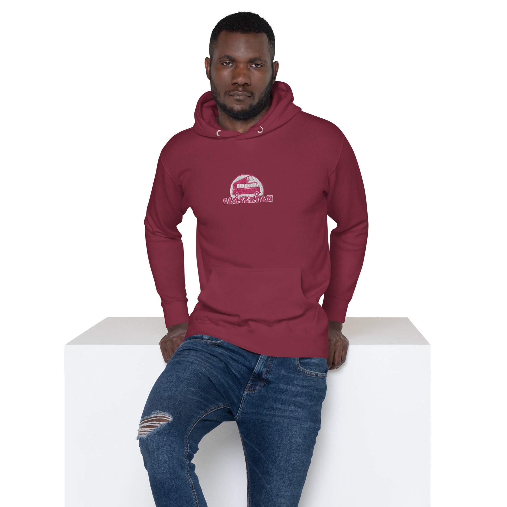 Unisex Cotton Hoodie Camperfan flamingo/white embroidered pattern