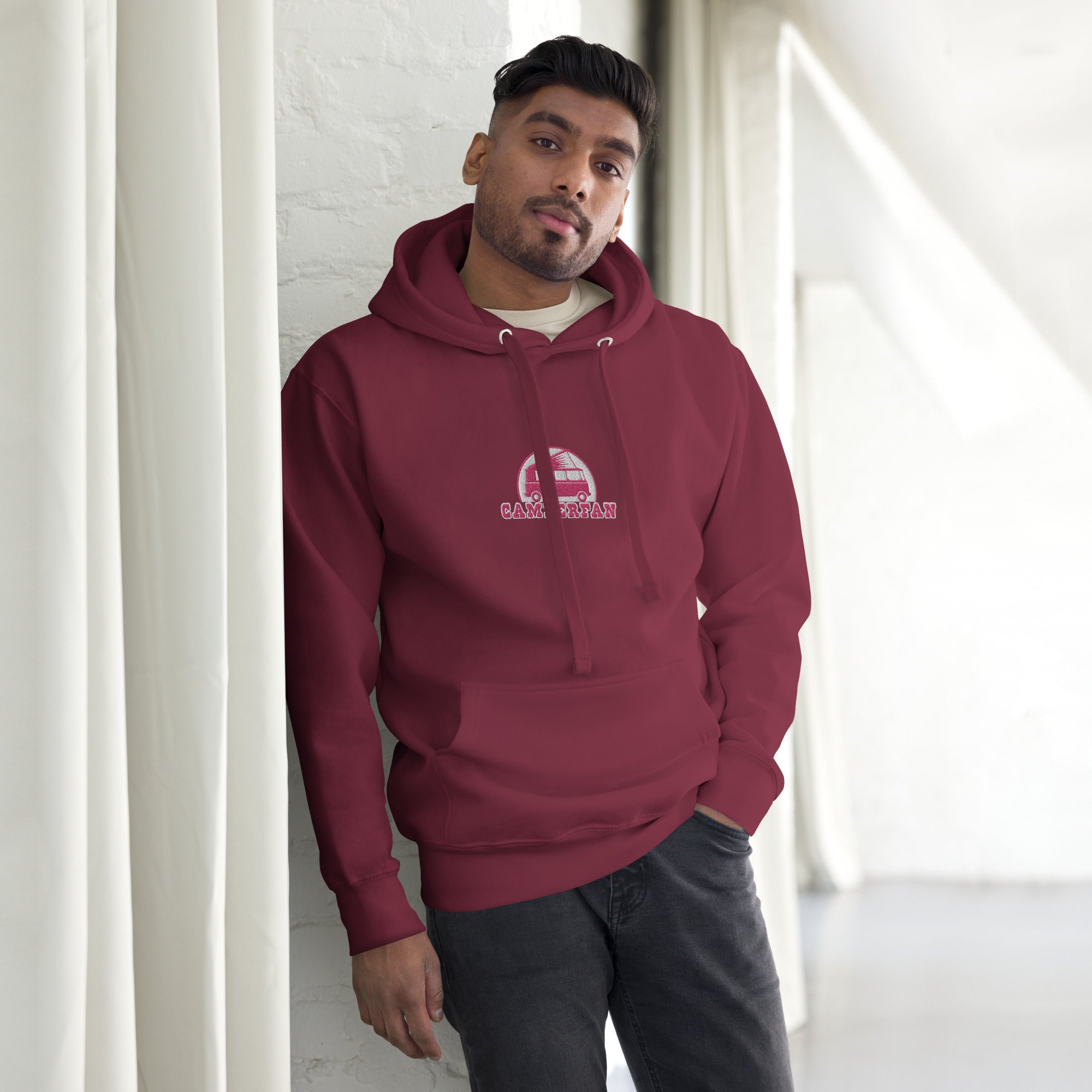 Unisex Cotton Hoodie Camperfan flamingo/white embroidered pattern