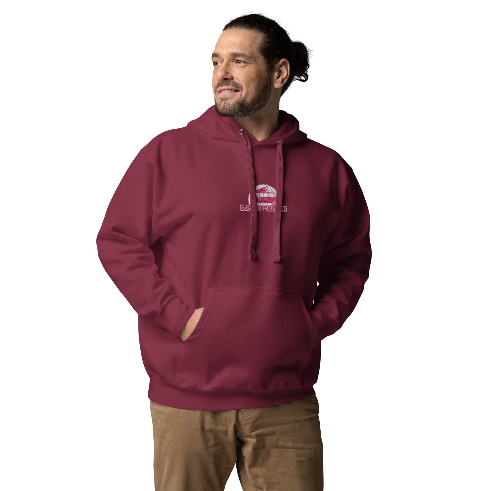 Unisex Cotton Hoodie Camperfan flamingo/white embroidered pattern