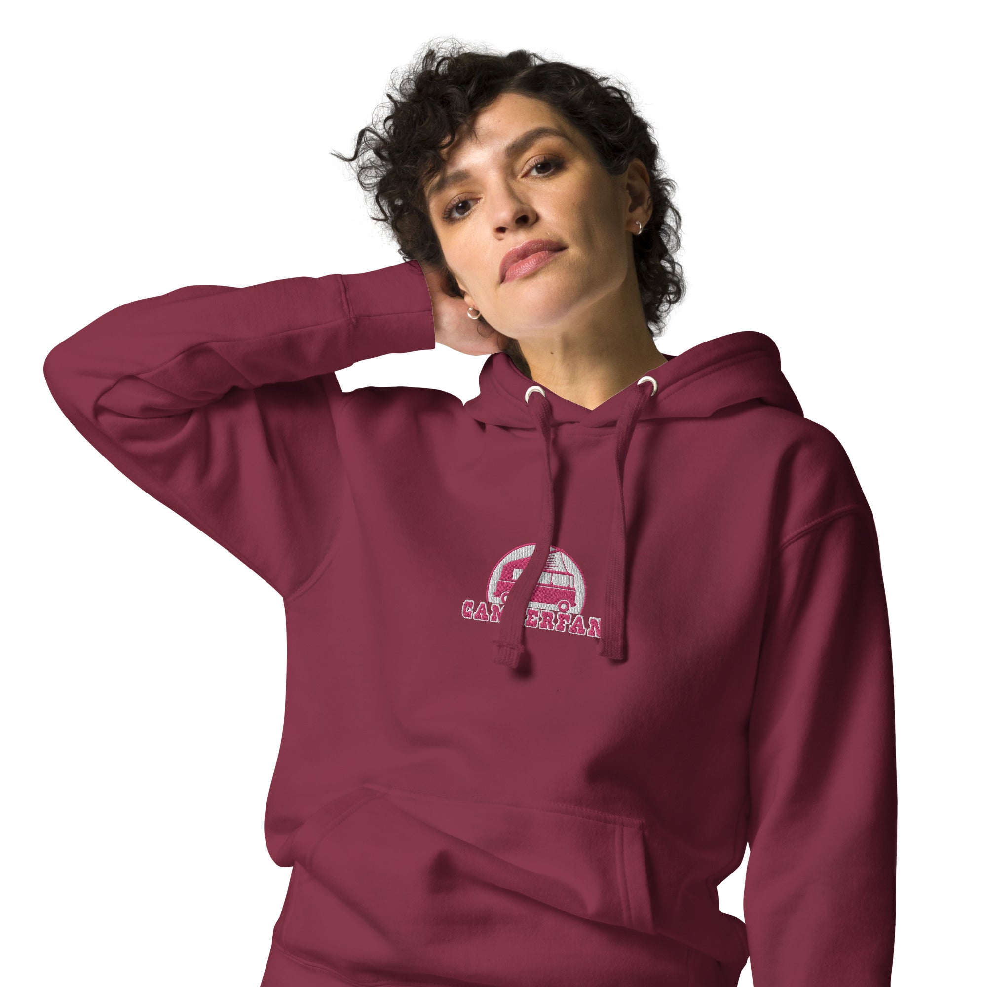 Unisex Cotton Hoodie Camperfan flamingo/white embroidered pattern