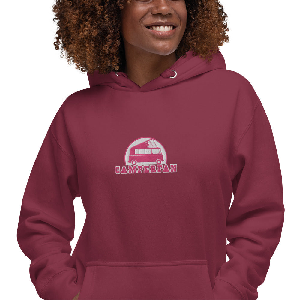 Unisex Cotton Hoodie Camperfan flamingo/white embroidered pattern