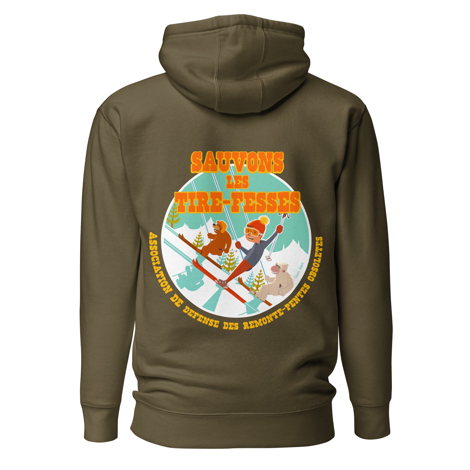 Sweat à capuche unisexe en coton Sauvons les Tires-fesses (face & dos)