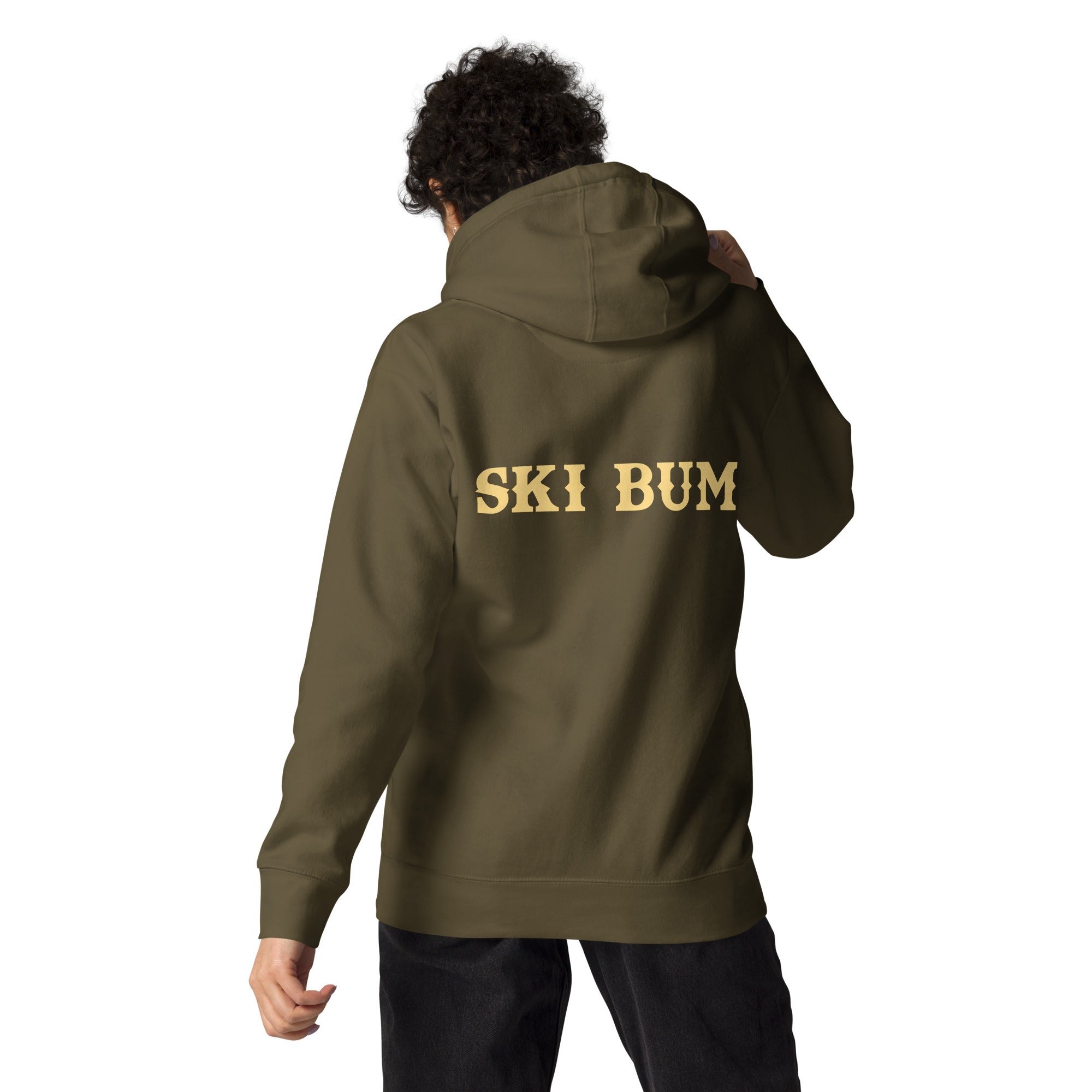 Sweat à capuche unisexe en coton Ski Bum texte clair (face & dos)