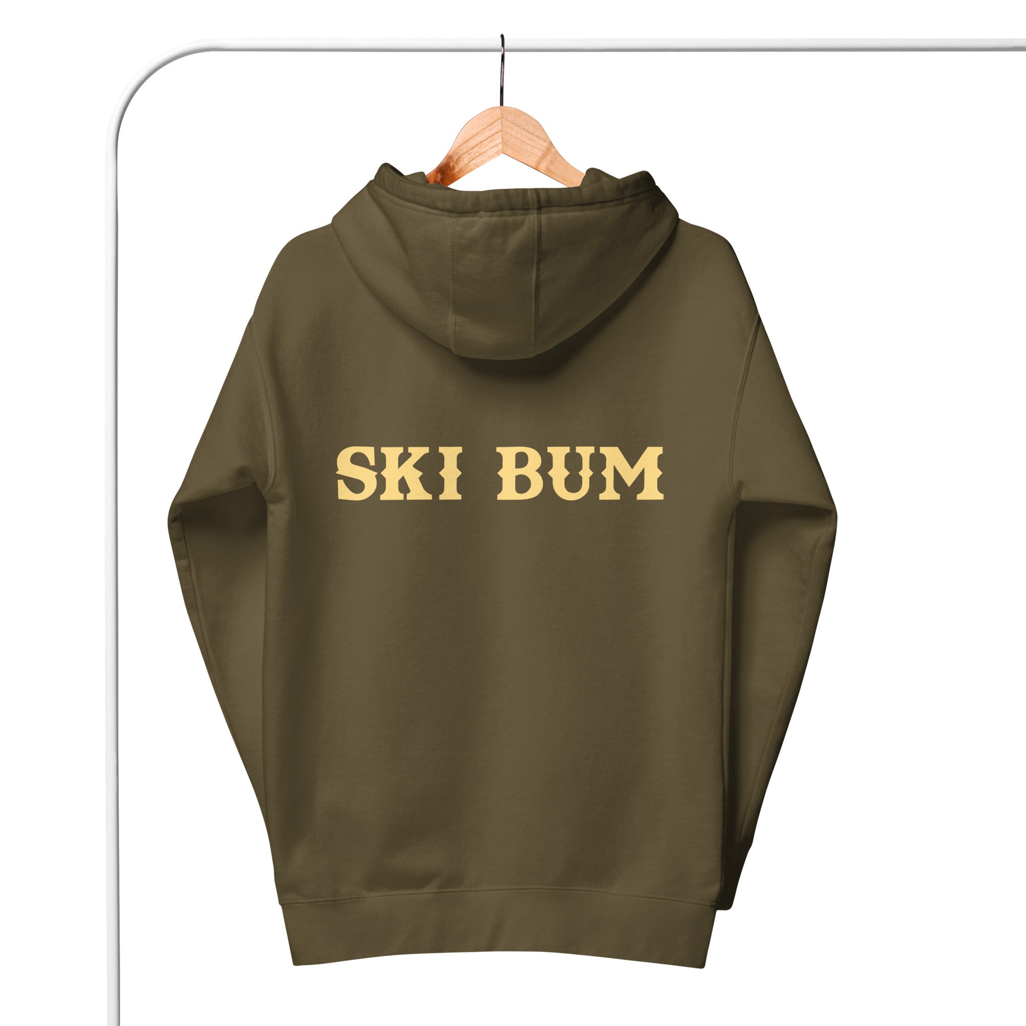 Sweat à capuche unisexe en coton Ski Bum texte clair (face & dos)