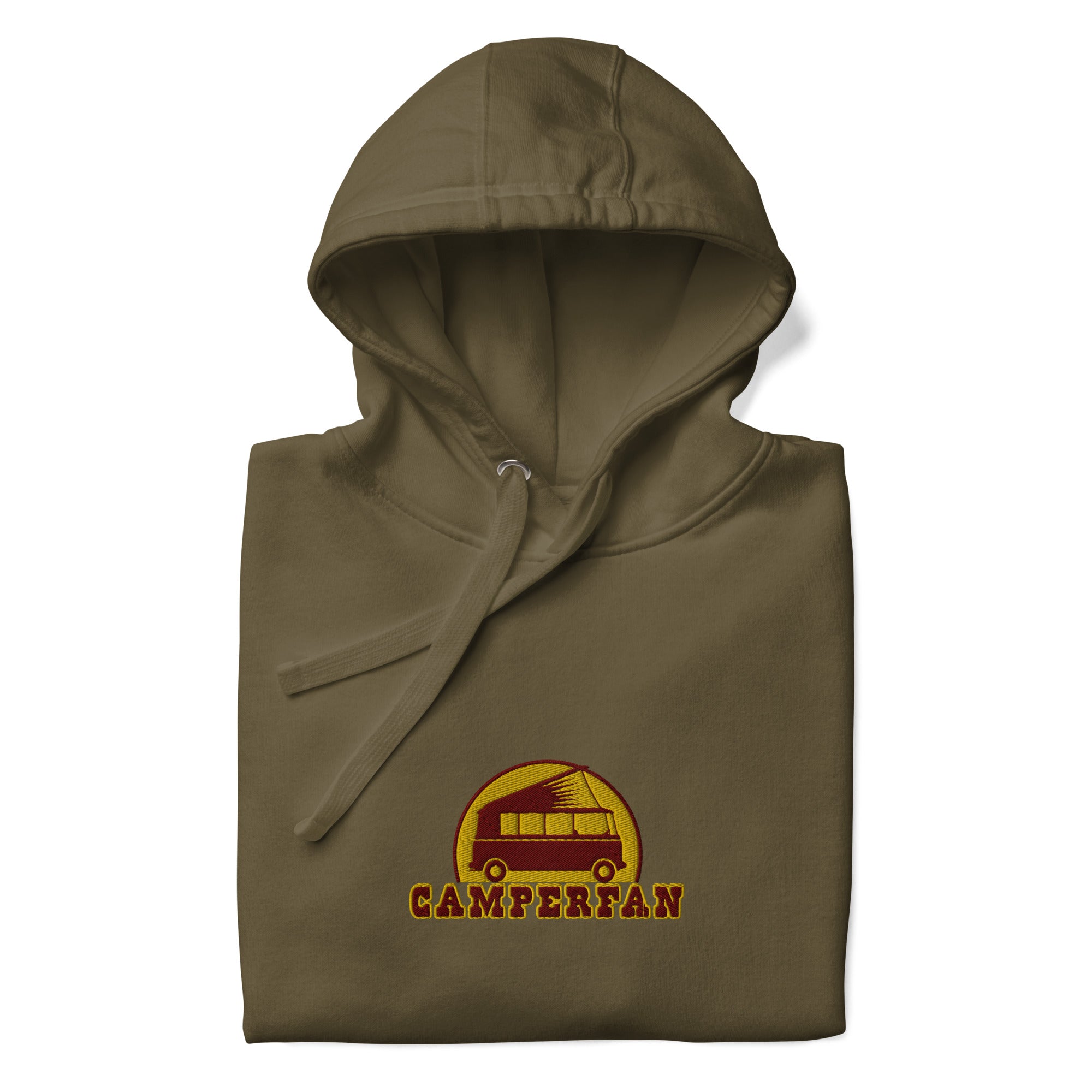 Unisex Cotton Hoodie Camperfan marroon/yellow embroidered pattern
