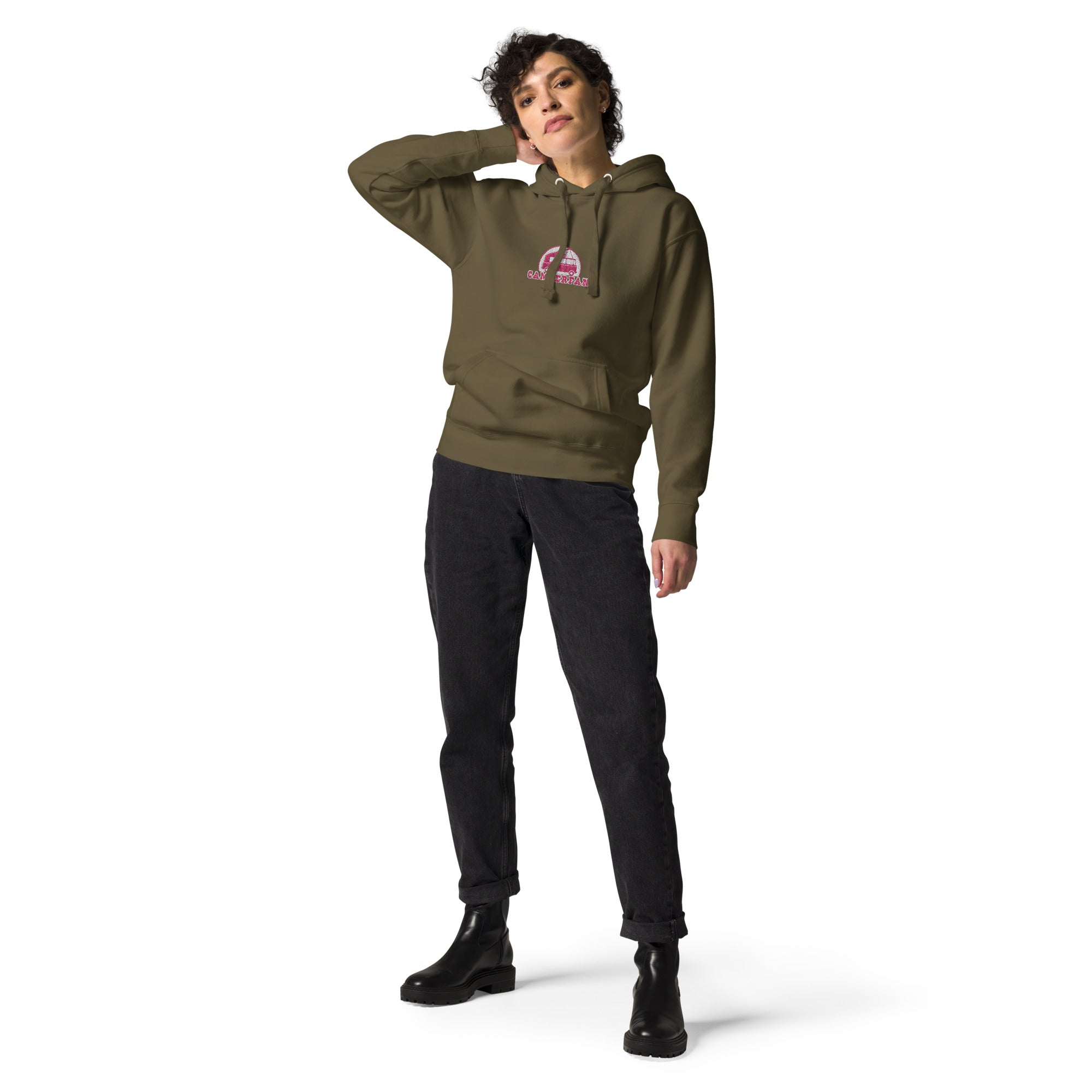 Unisex Cotton Hoodie Camperfan flamingo/white embroidered pattern