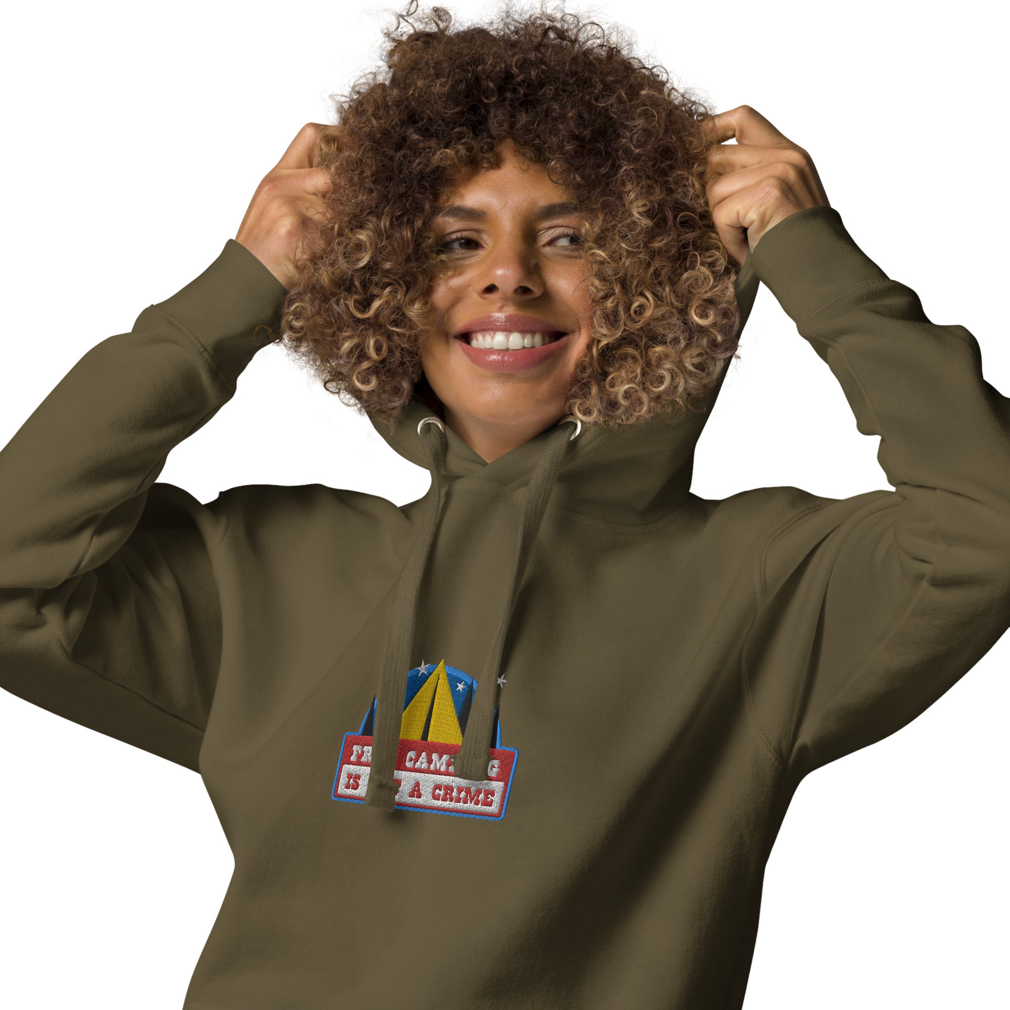 Unisex Cotton Hoodie Free camping is not a crime graphic embroidered pattern